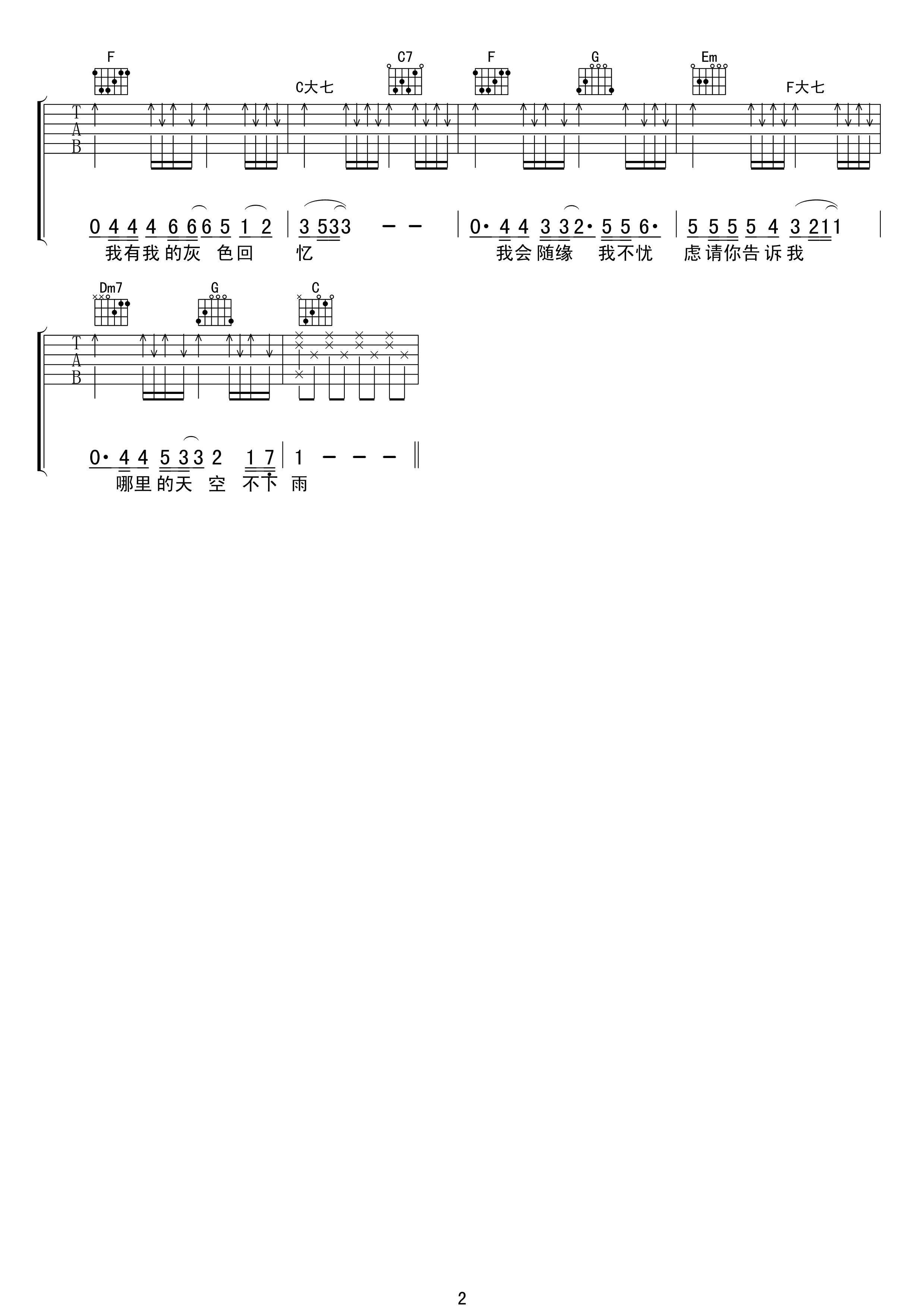 哪里的天空不下雨吉他谱第(2)页