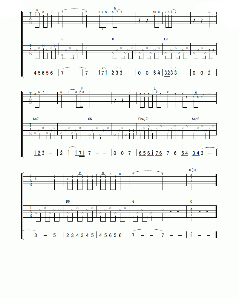米店C调吉他谱第(4)页