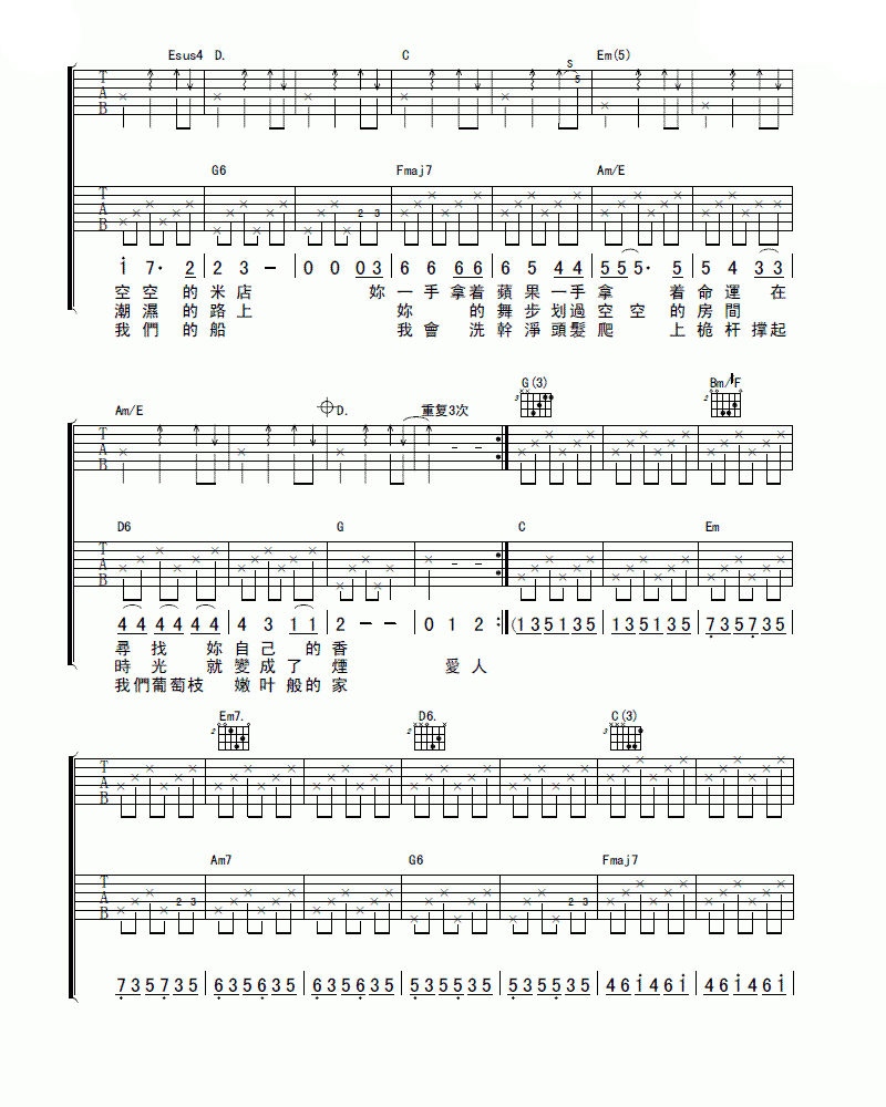 米店C调吉他谱第(2)页