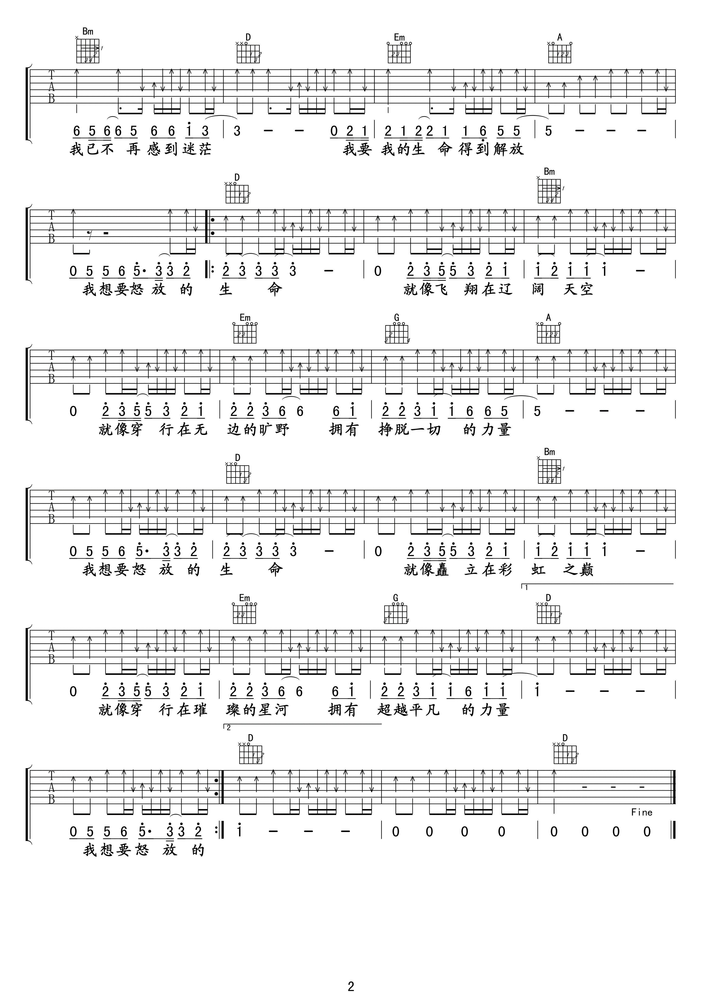 怒放的生命吉他谱第(2)页