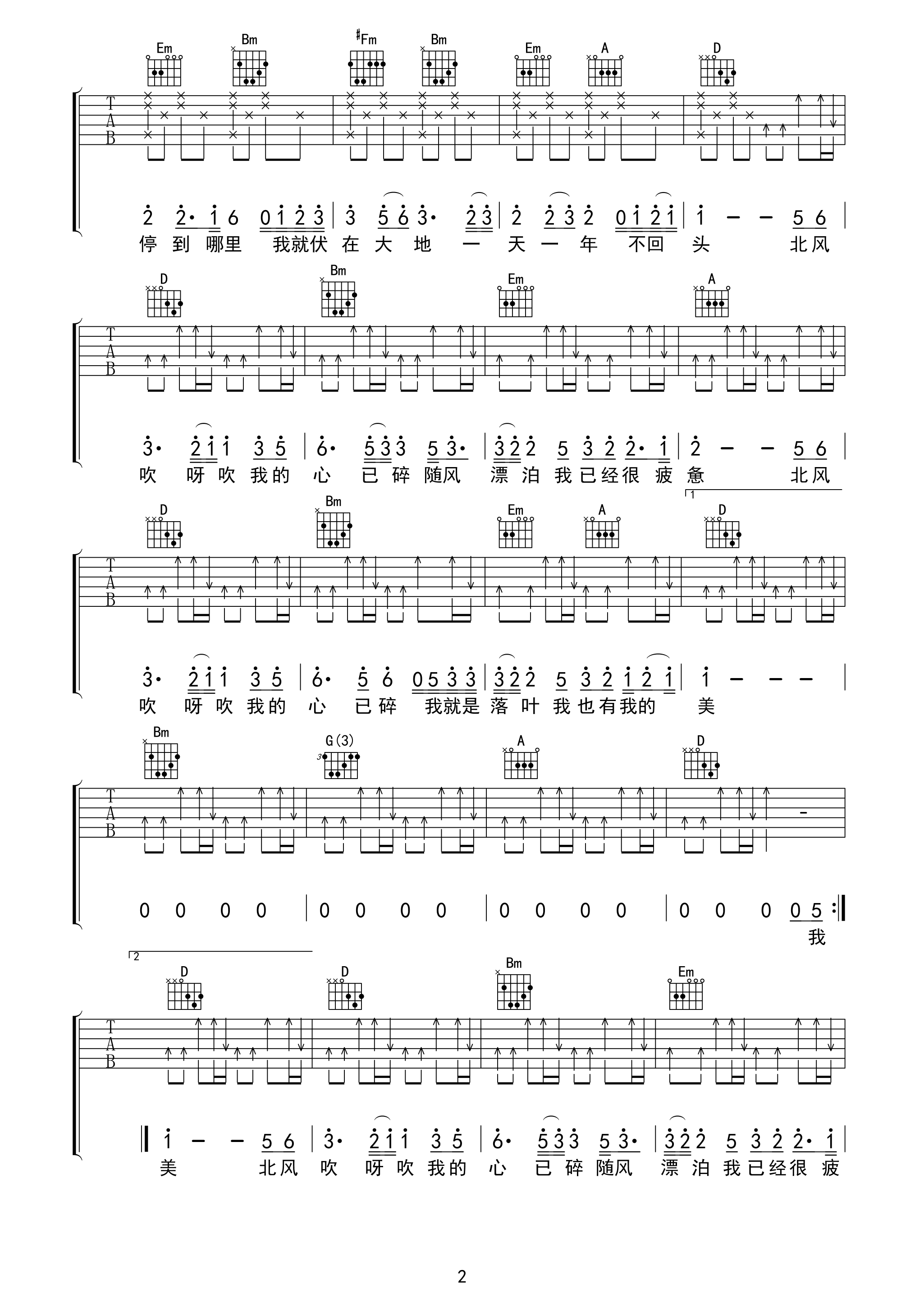 落叶吉他谱第(2)页