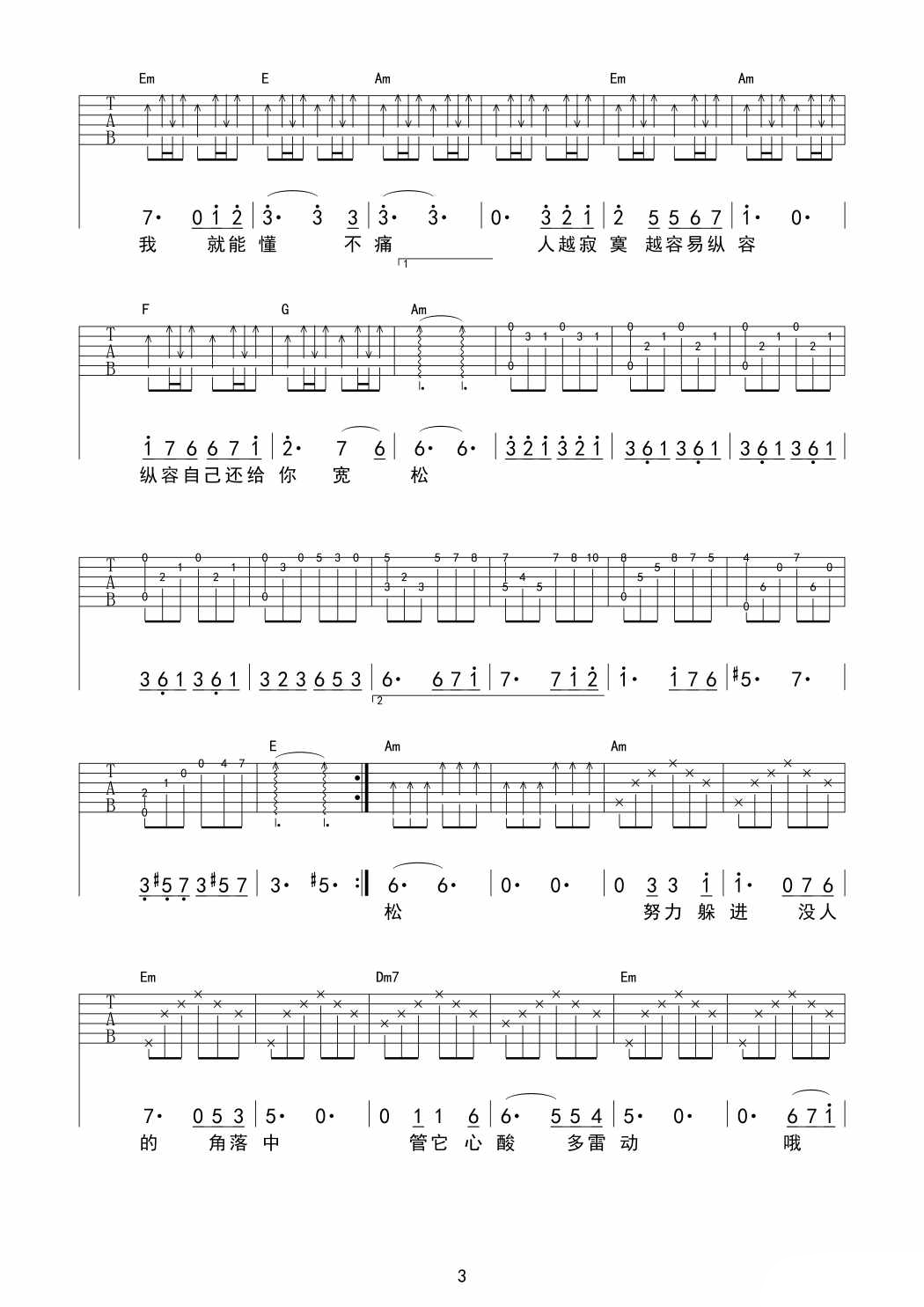 不痛C调吉他谱第(3)页