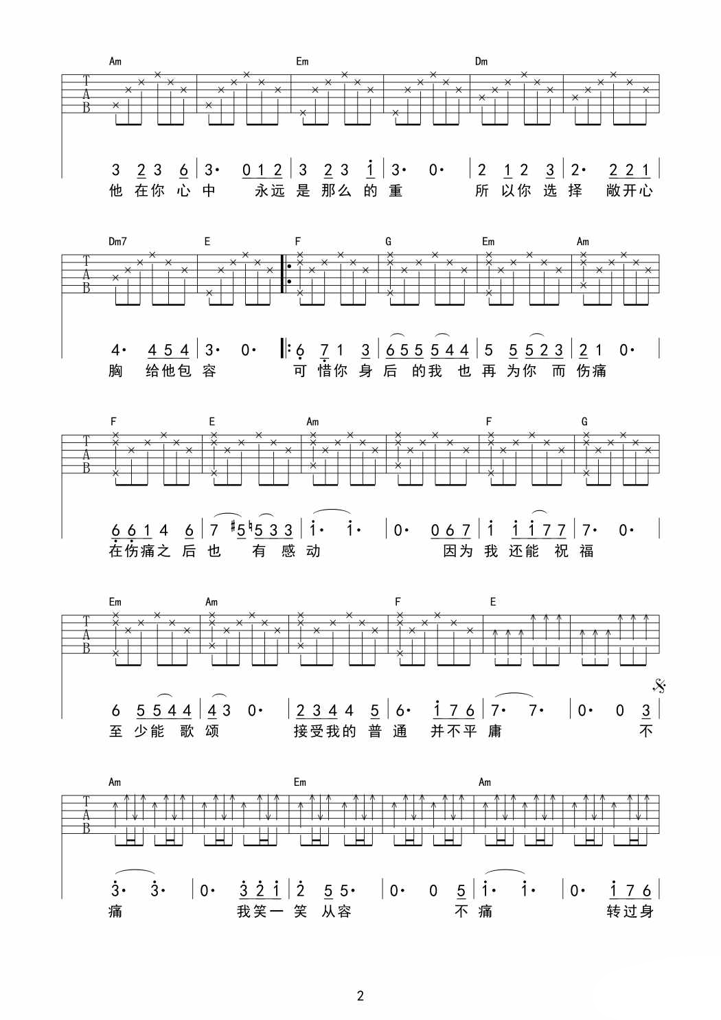 不痛C调吉他谱第(2)页