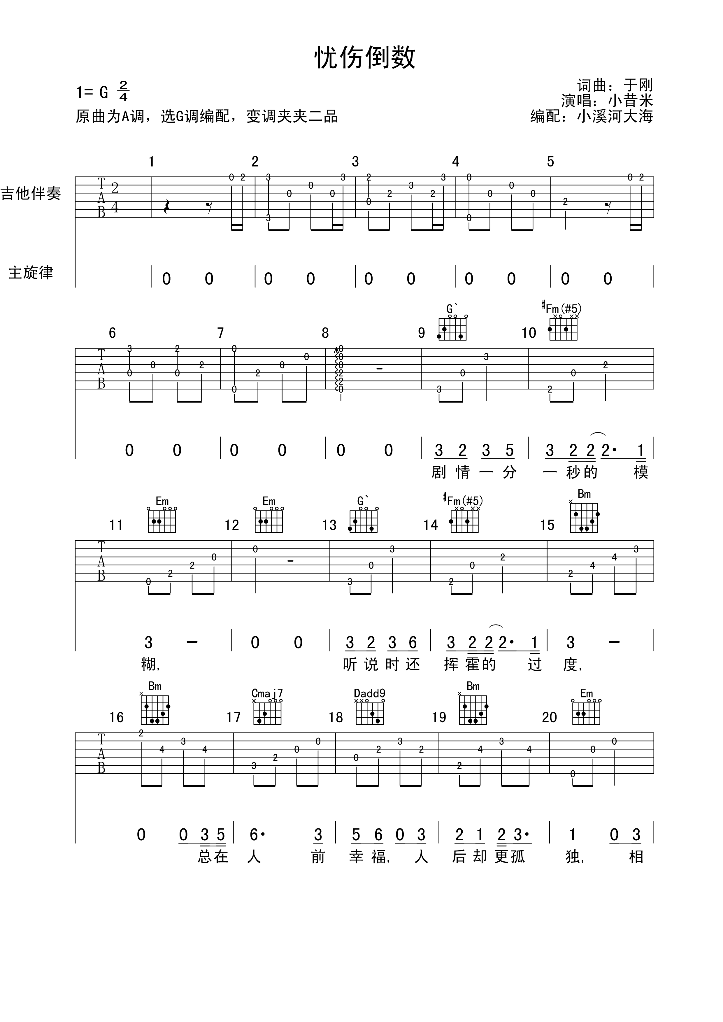 忧伤倒数吉他谱第(1)页