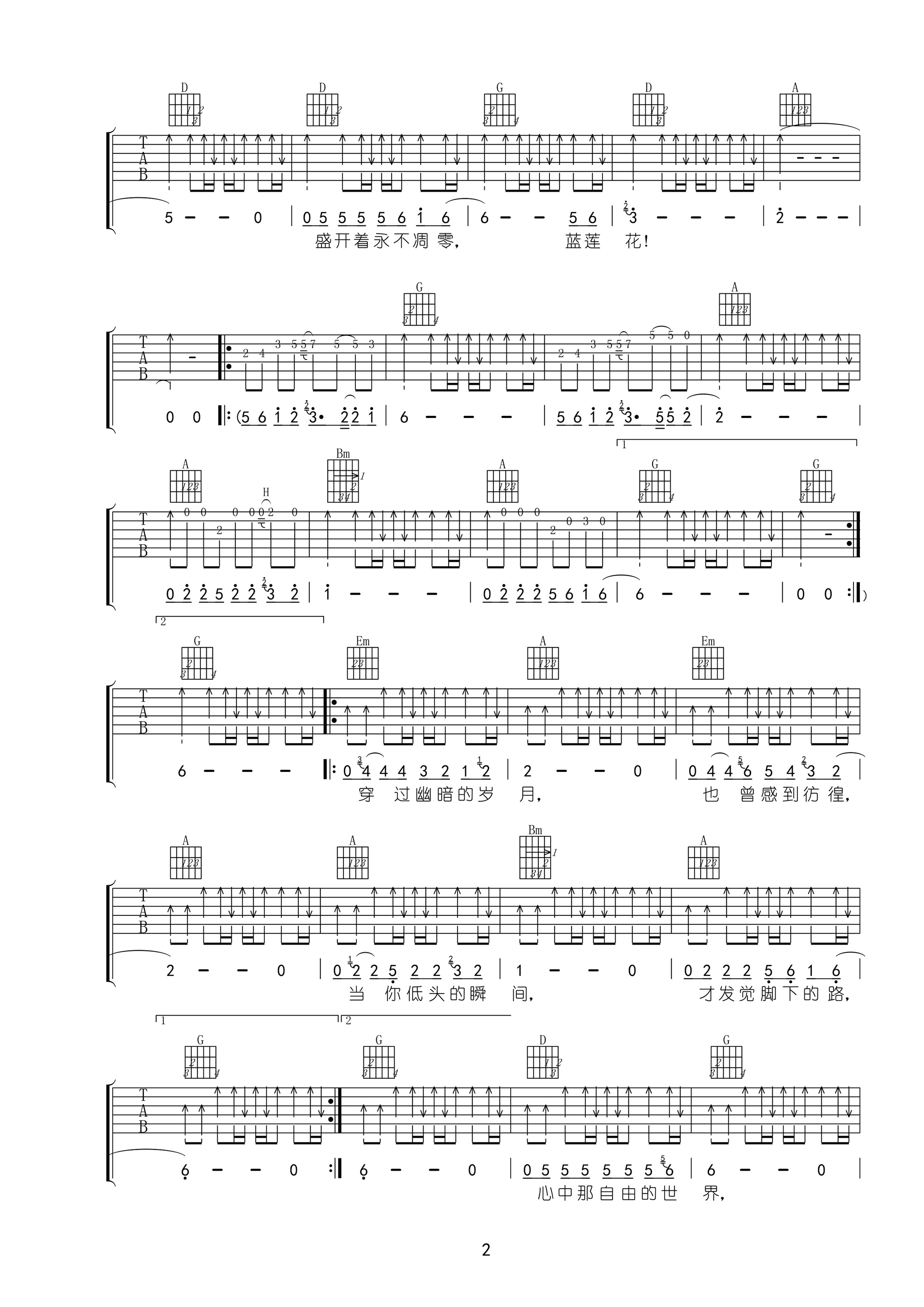 蓝莲花D调吉他谱第(2)页