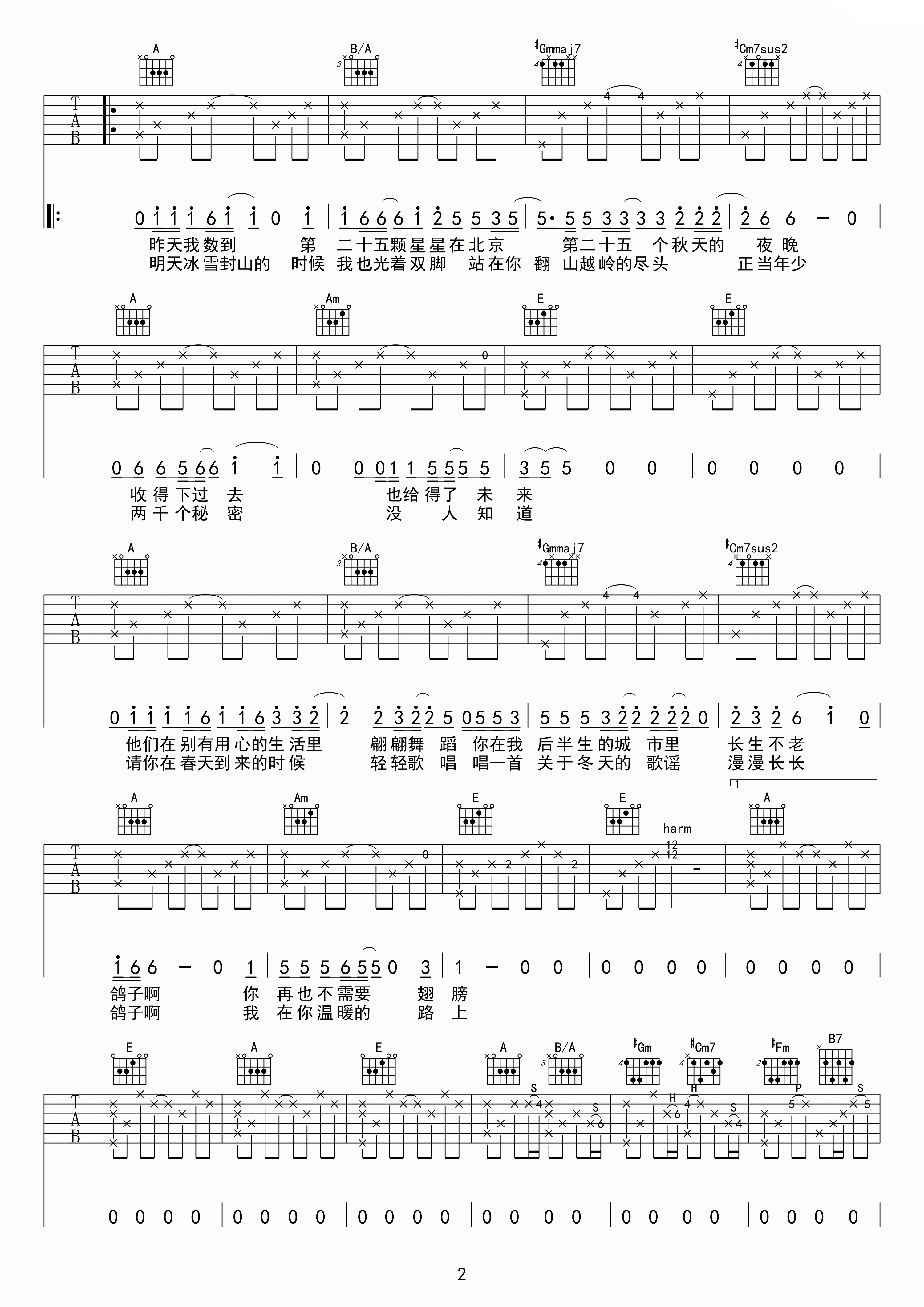 鸽子吉他谱第(2)页