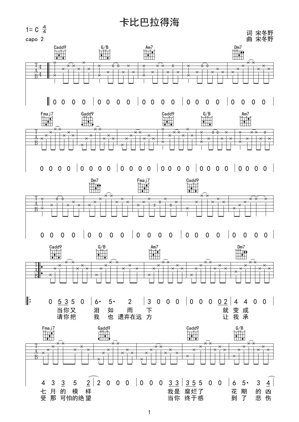 卡比巴拉的海吉他谱第(1)页