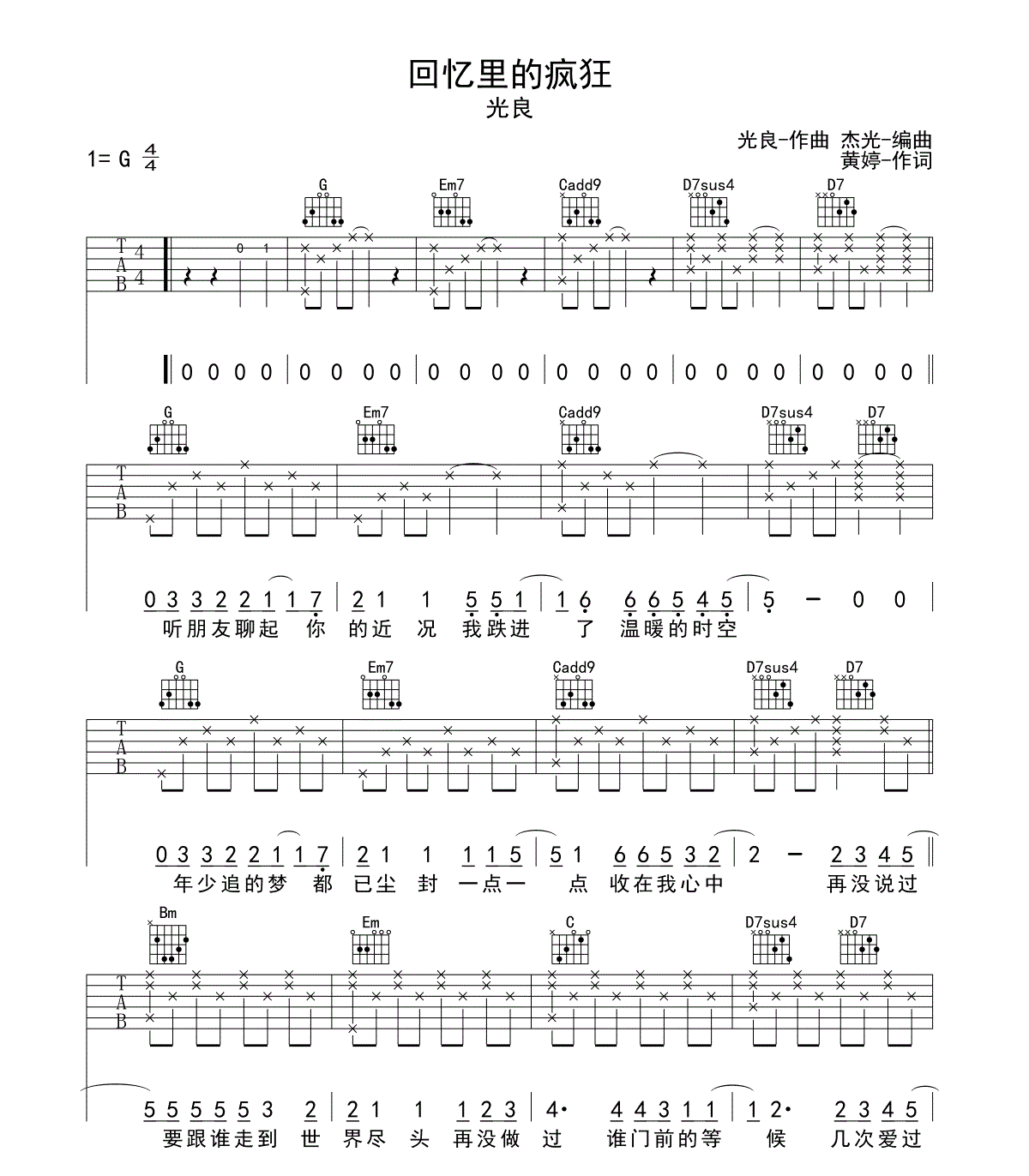 回忆里的疯狂吉他谱第(1)页