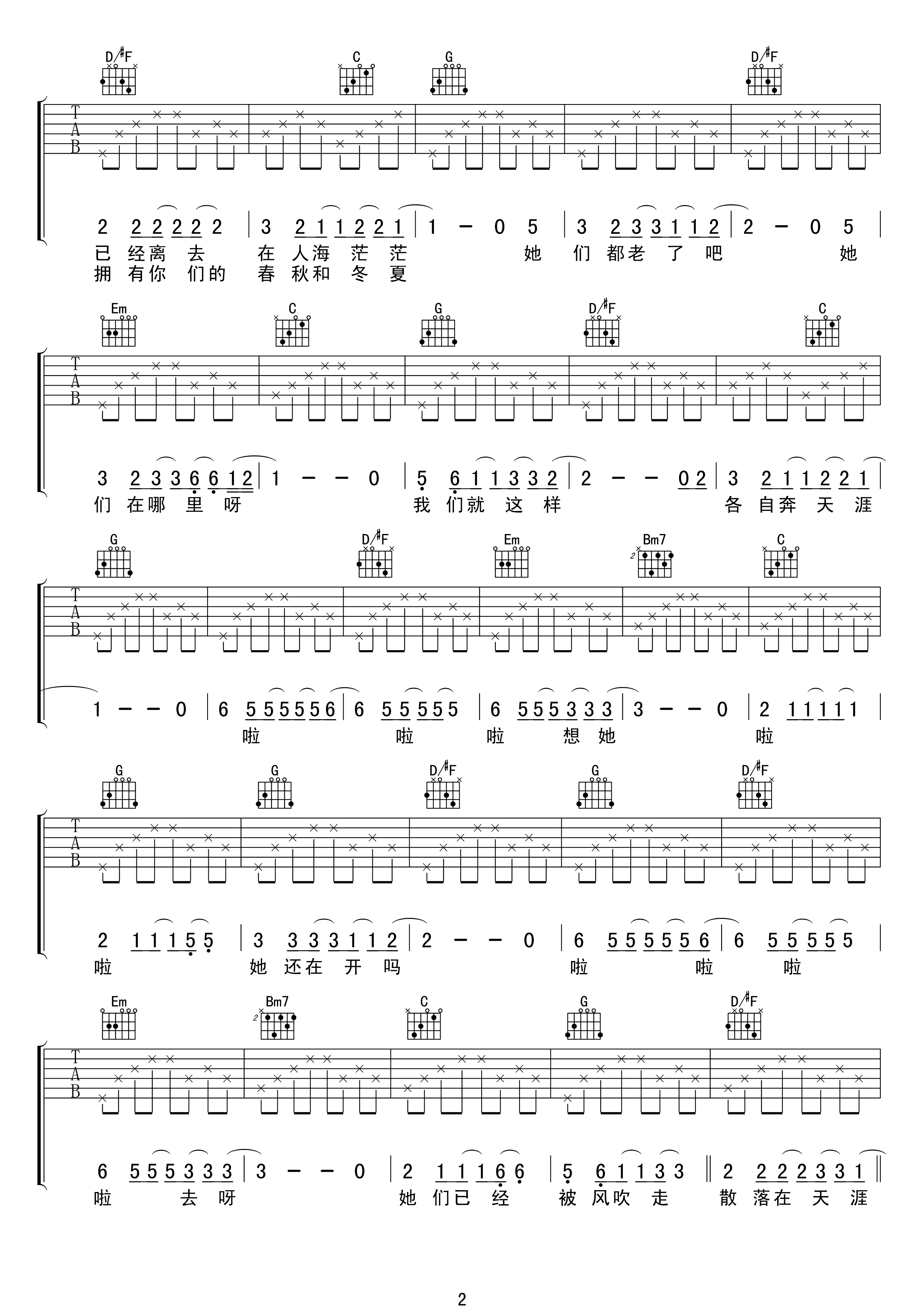 那些花儿G调吉他谱第(2)页