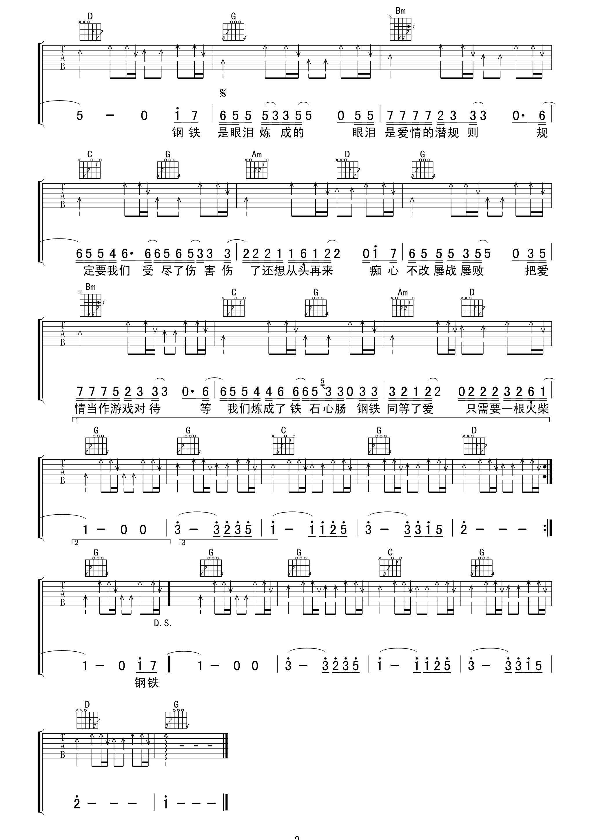 铁是眼泪炼成的吉他谱第(2)页