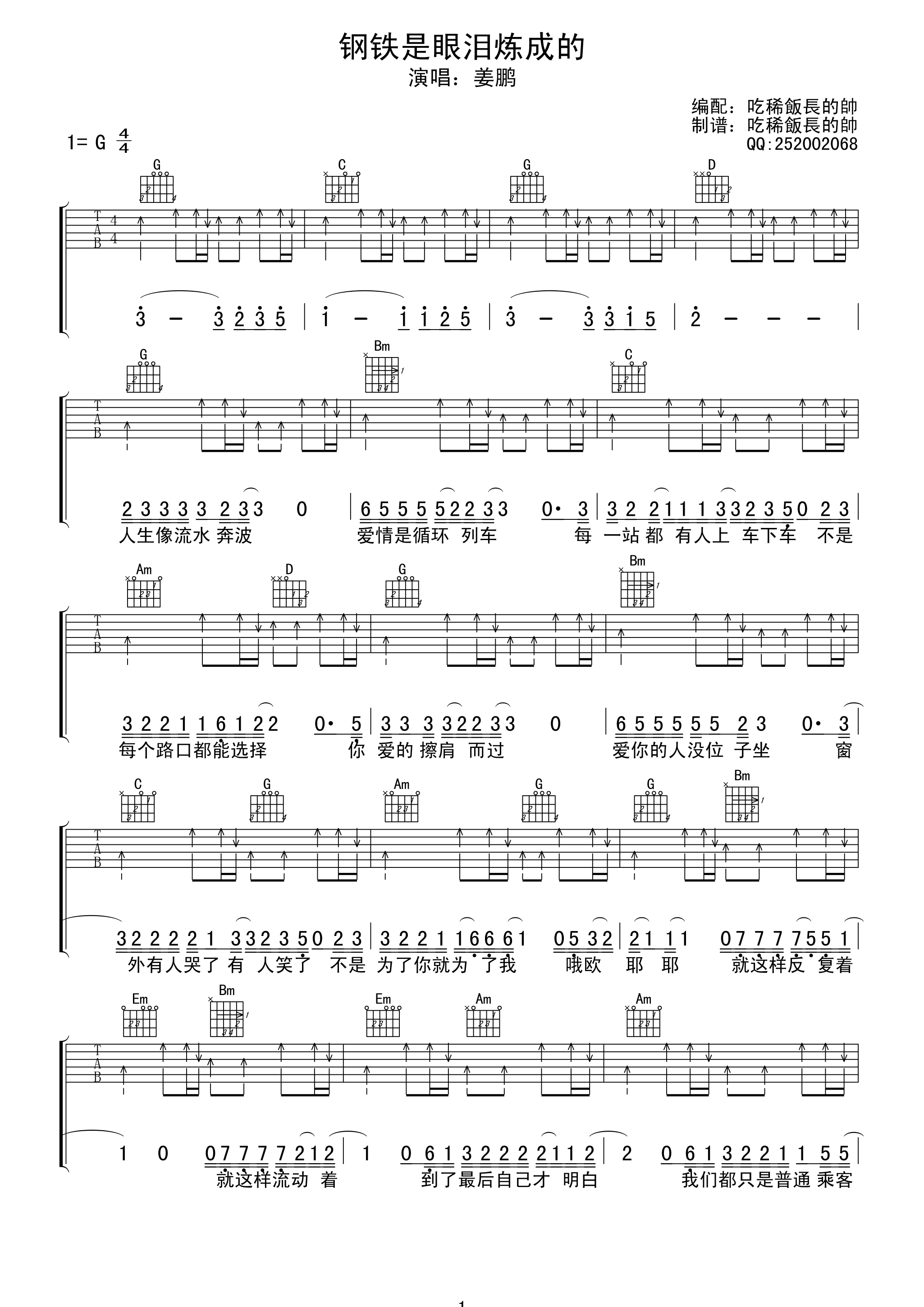铁是眼泪炼成的吉他谱第(1)页