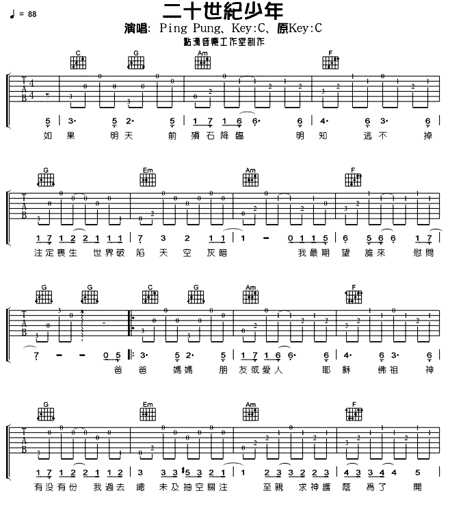 二十世纪少年吉他谱第(1)页