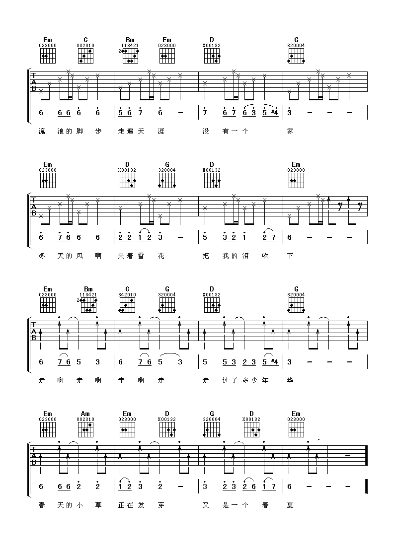 流浪歌吉他谱第(2)页