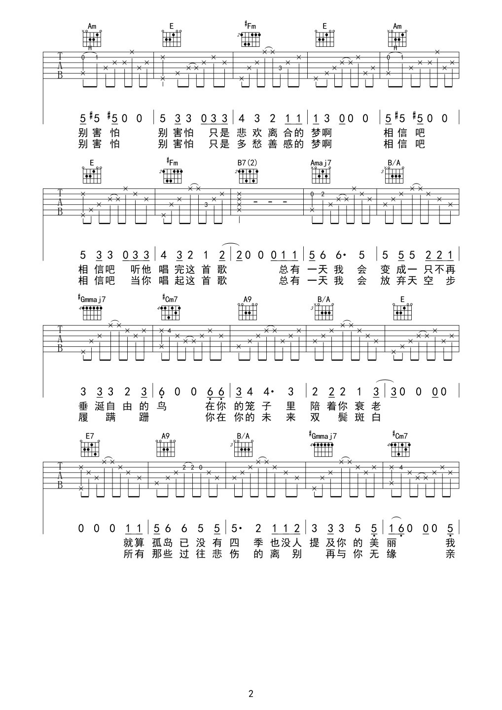 孤鸟的吉他谱第(2)页
