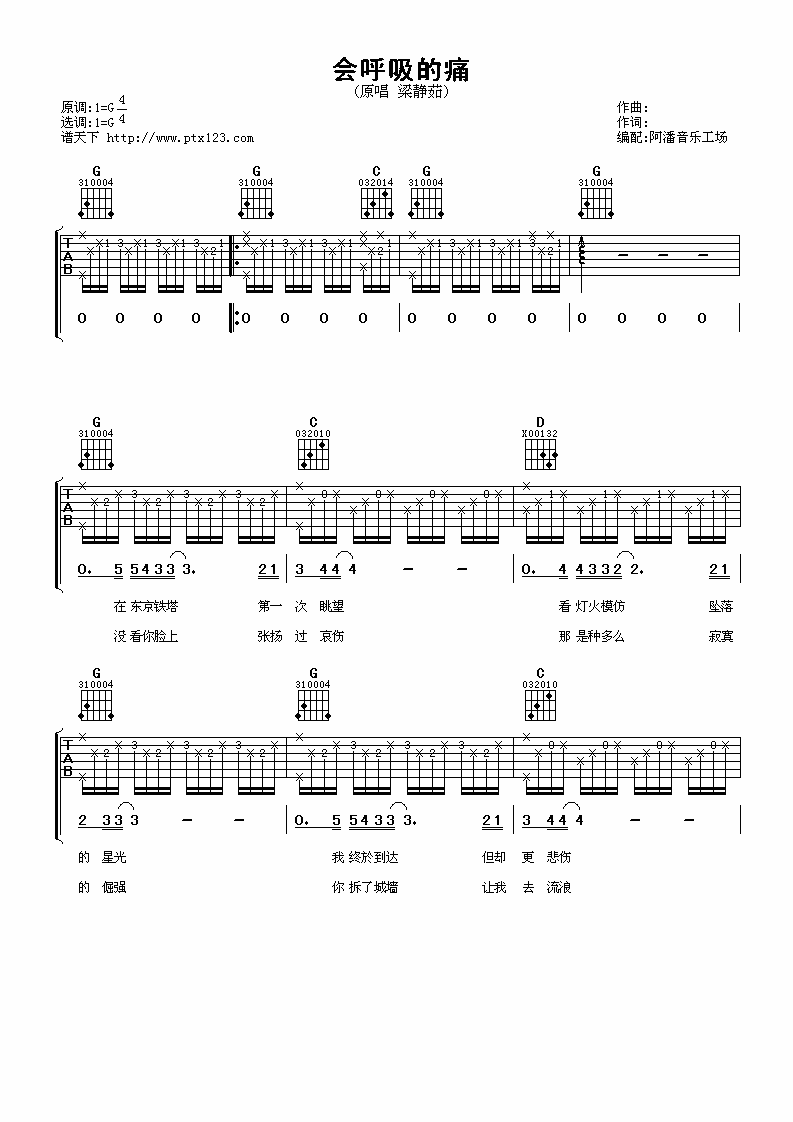 会呼吸的痛G调吉他谱第(1)页