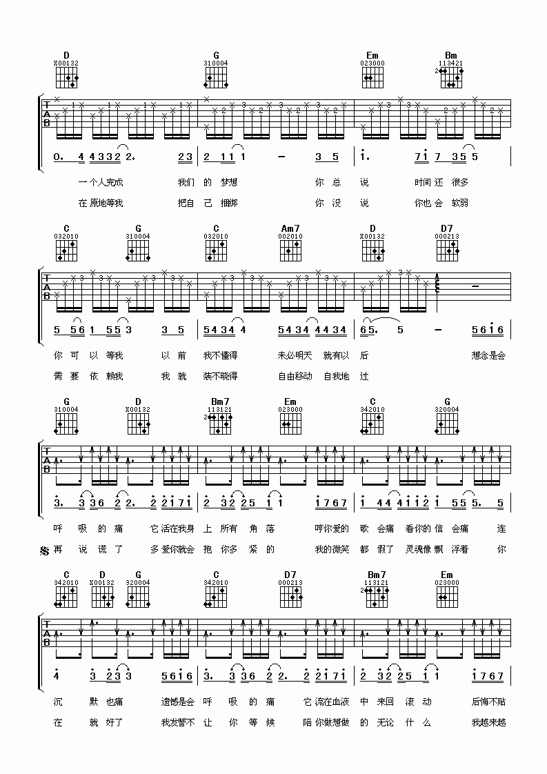 会呼吸的痛G调吉他谱第(2)页