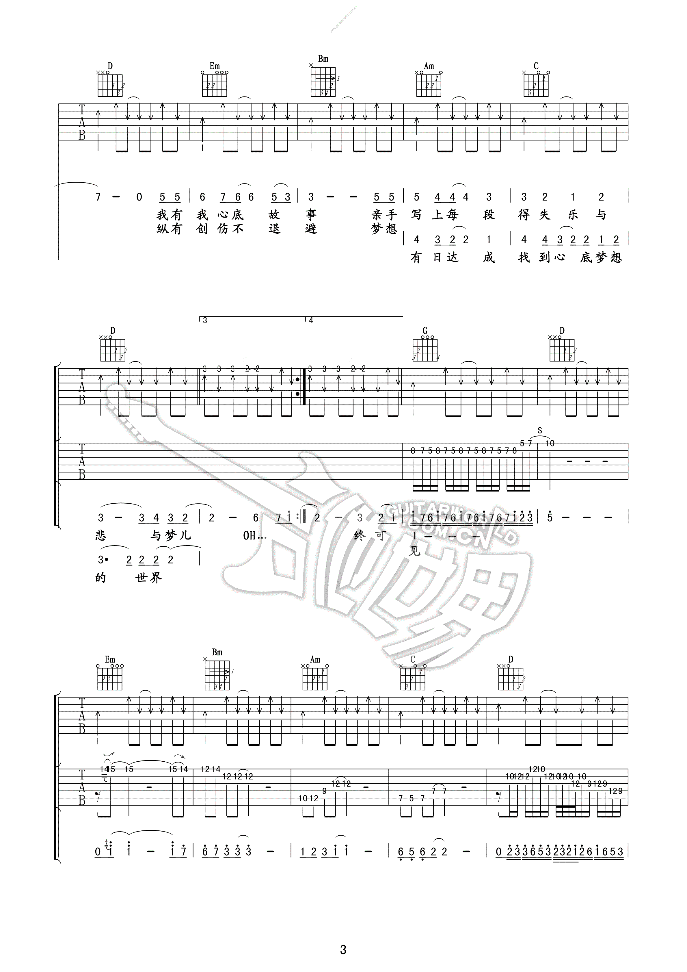 不再犹豫吉他谱第(3)页