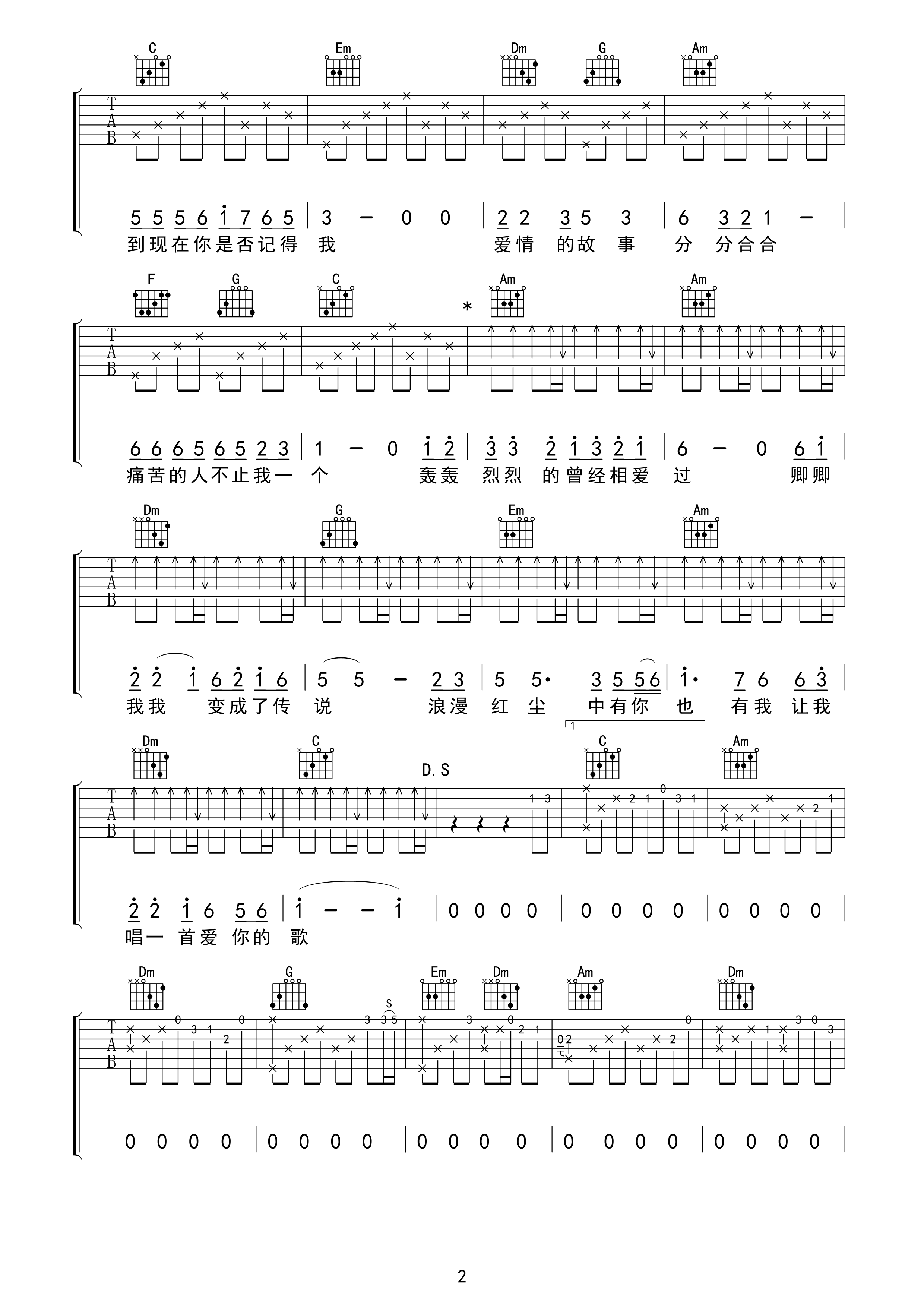 红尘情歌吉他谱第(2)页