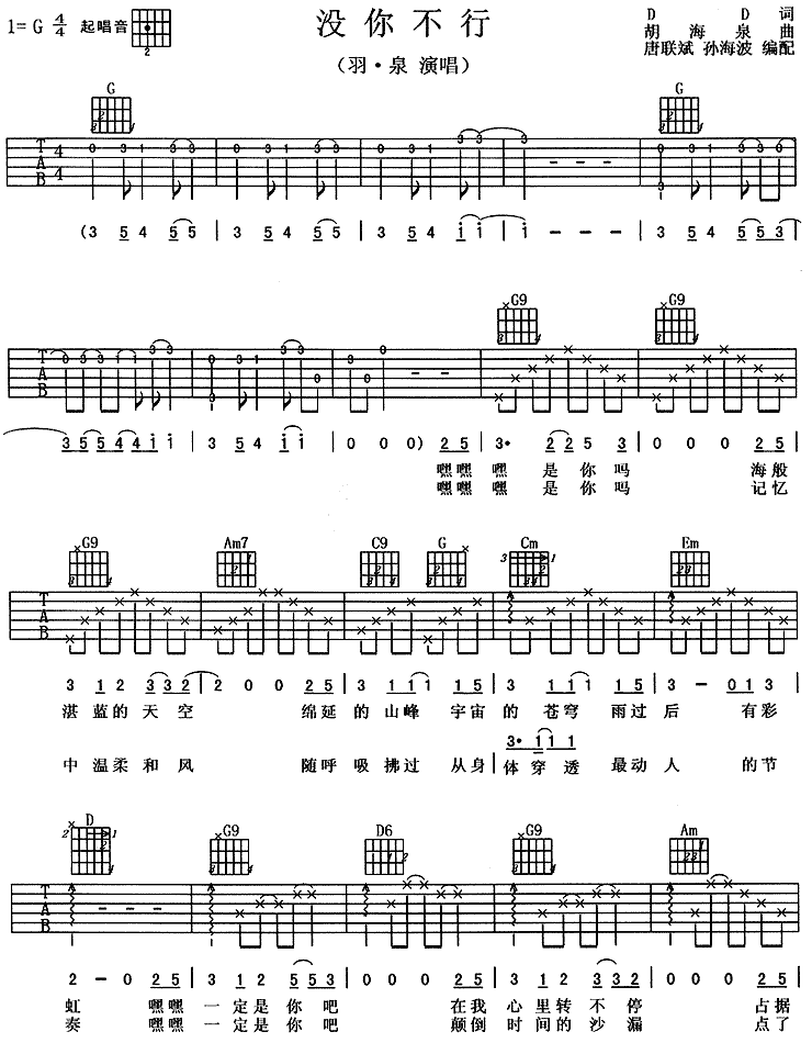 没你不行吉他谱第(1)页