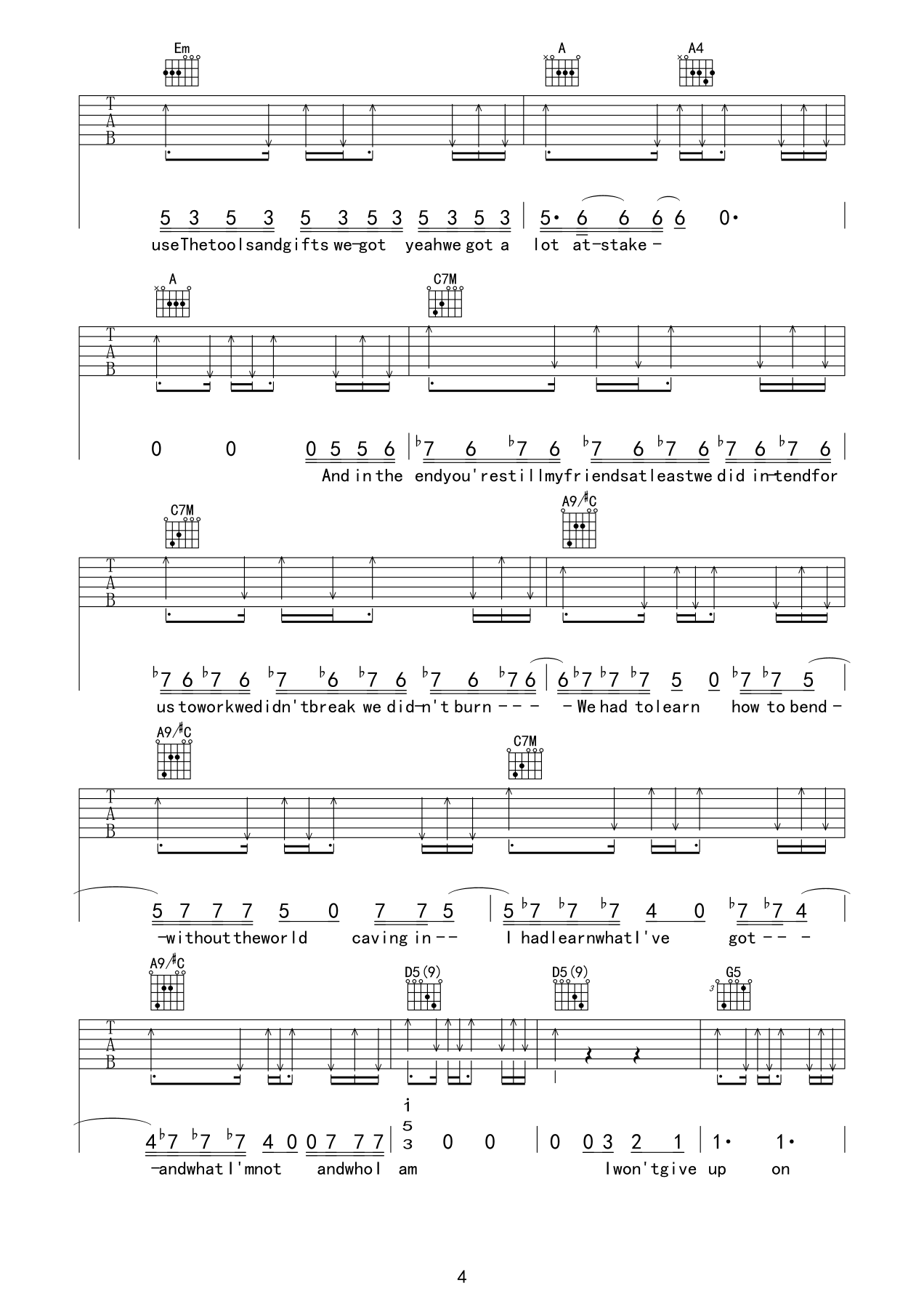 iwontgiveup吉他谱第(4)页