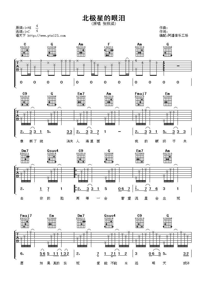 北极星的眼泪吉他谱第(1)页