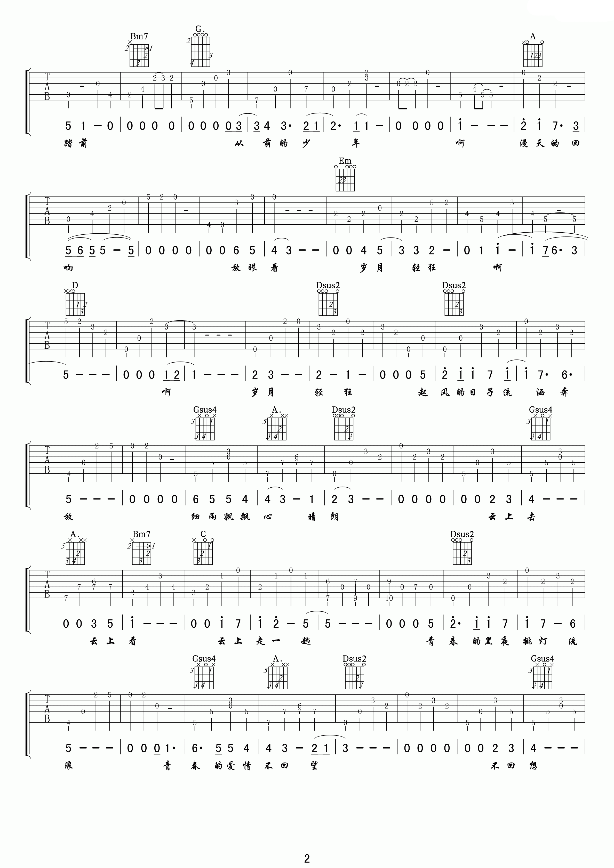 岁月轻狂吉他谱第(2)页