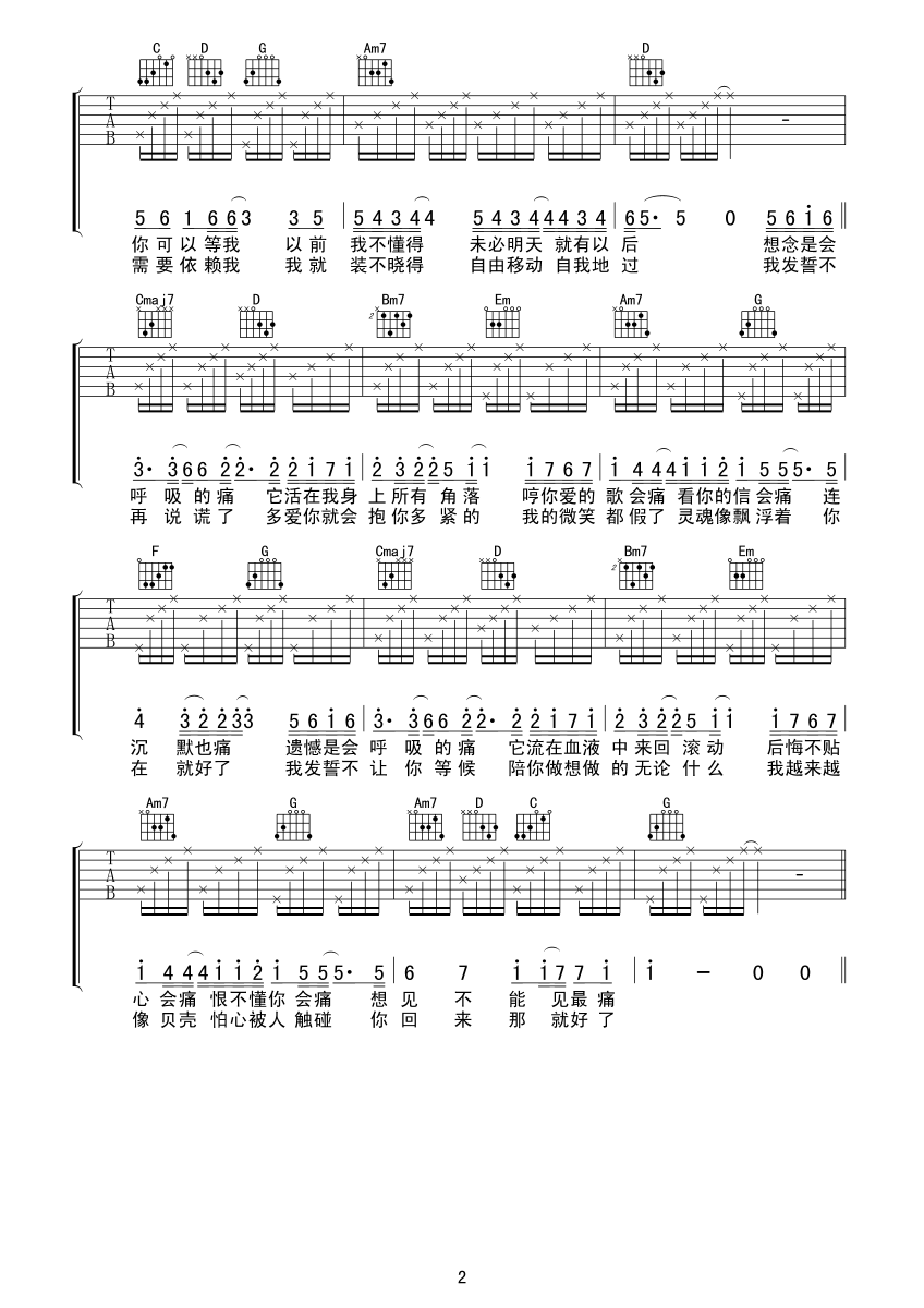 会呼吸的痛高清版吉他谱第(2)页