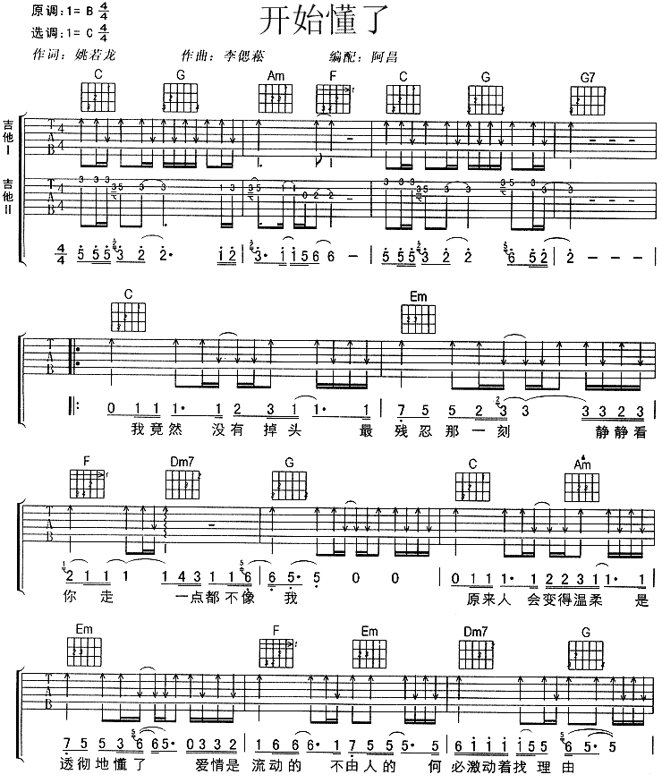 开始懂了吉他谱第(1)页