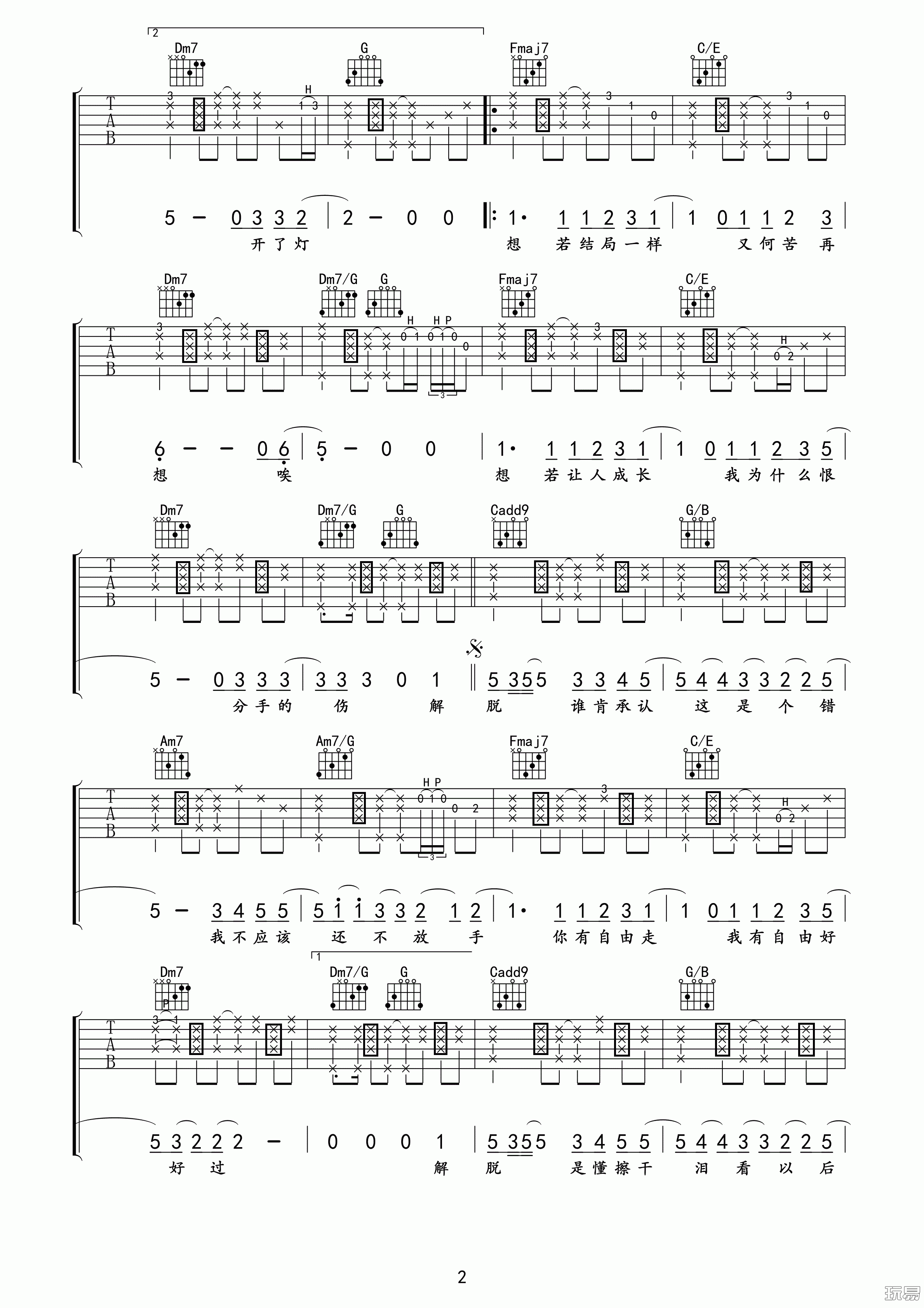 解脱吉他谱第(2)页