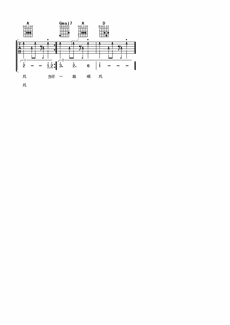 祝你一路顺风D调吉他谱第(3)页