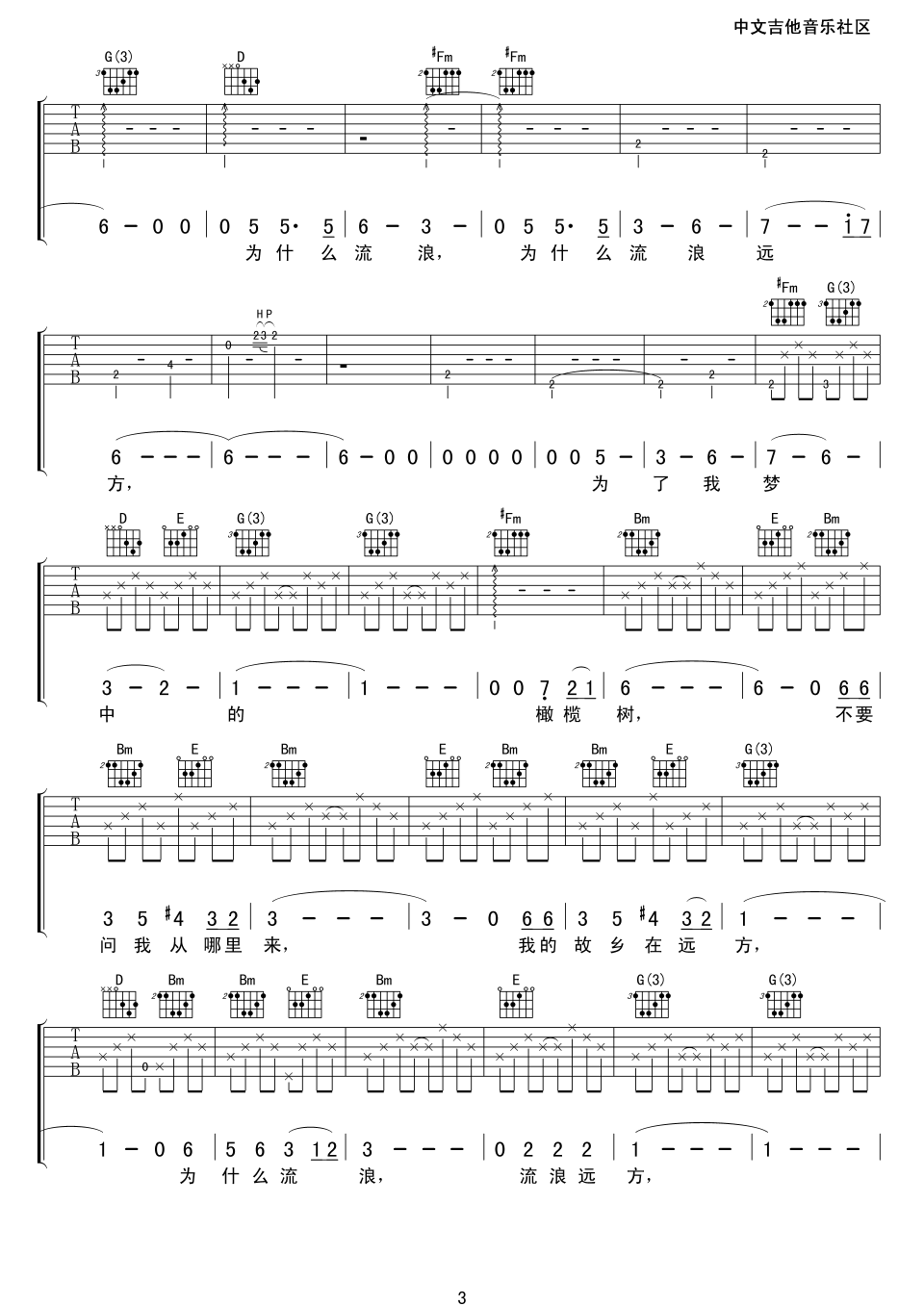 橄榄树吉他谱第(3)页