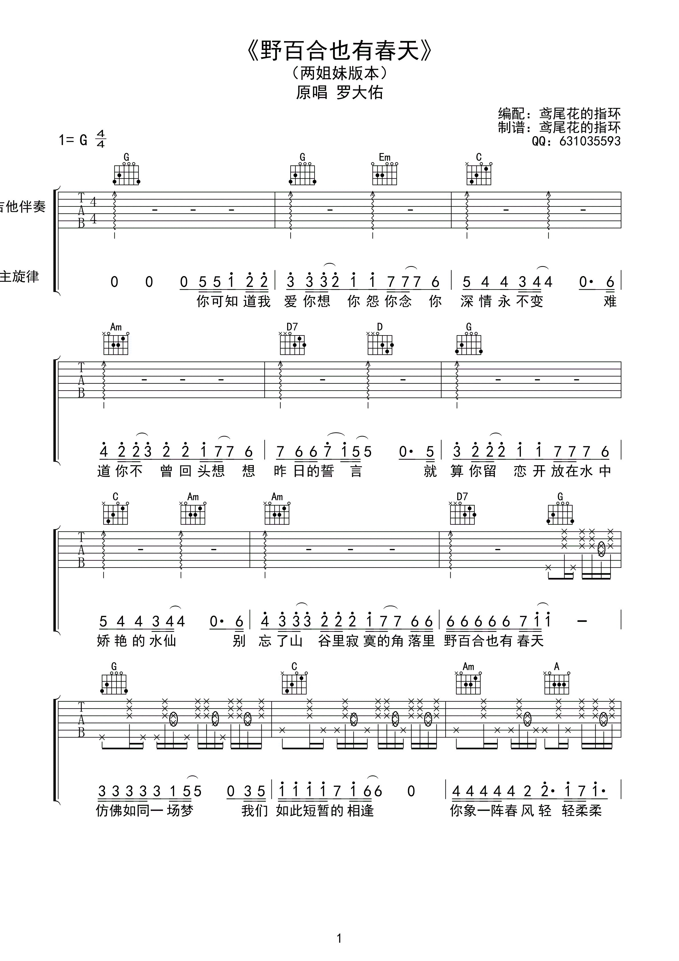 野百合也有春天吉他谱第(1)页