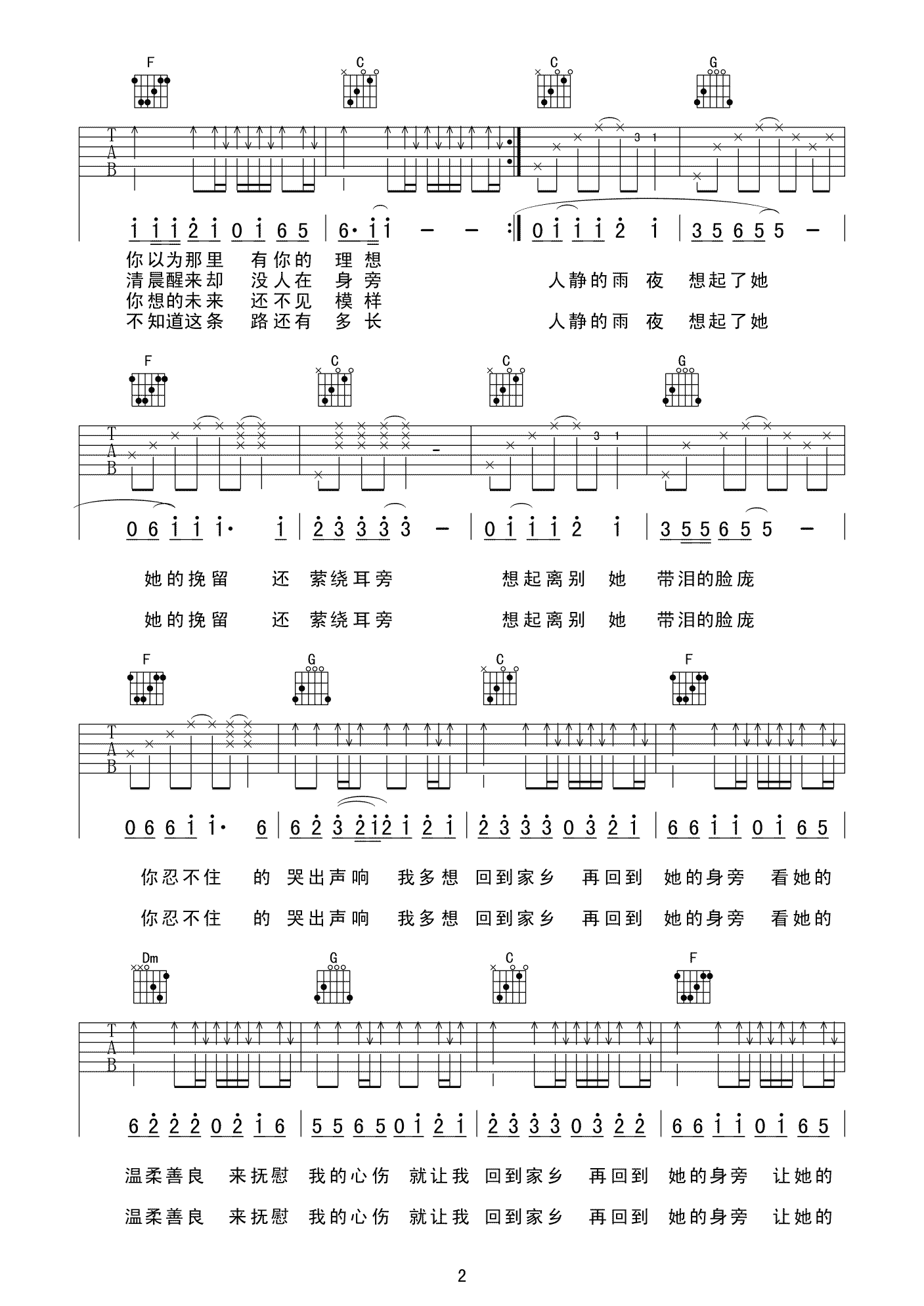 在他乡吉他谱第(2)页