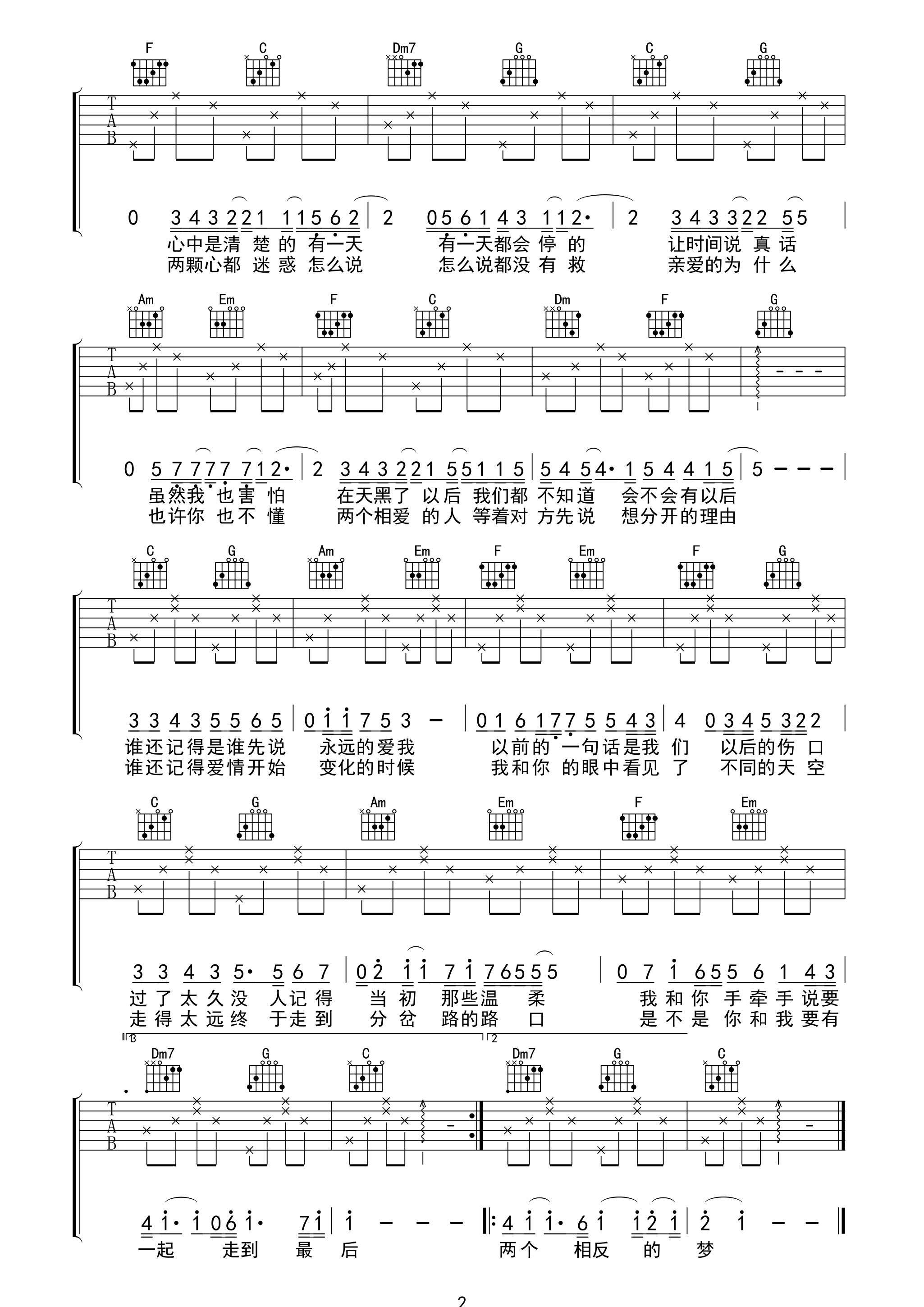 记得C调吉他谱第(2)页