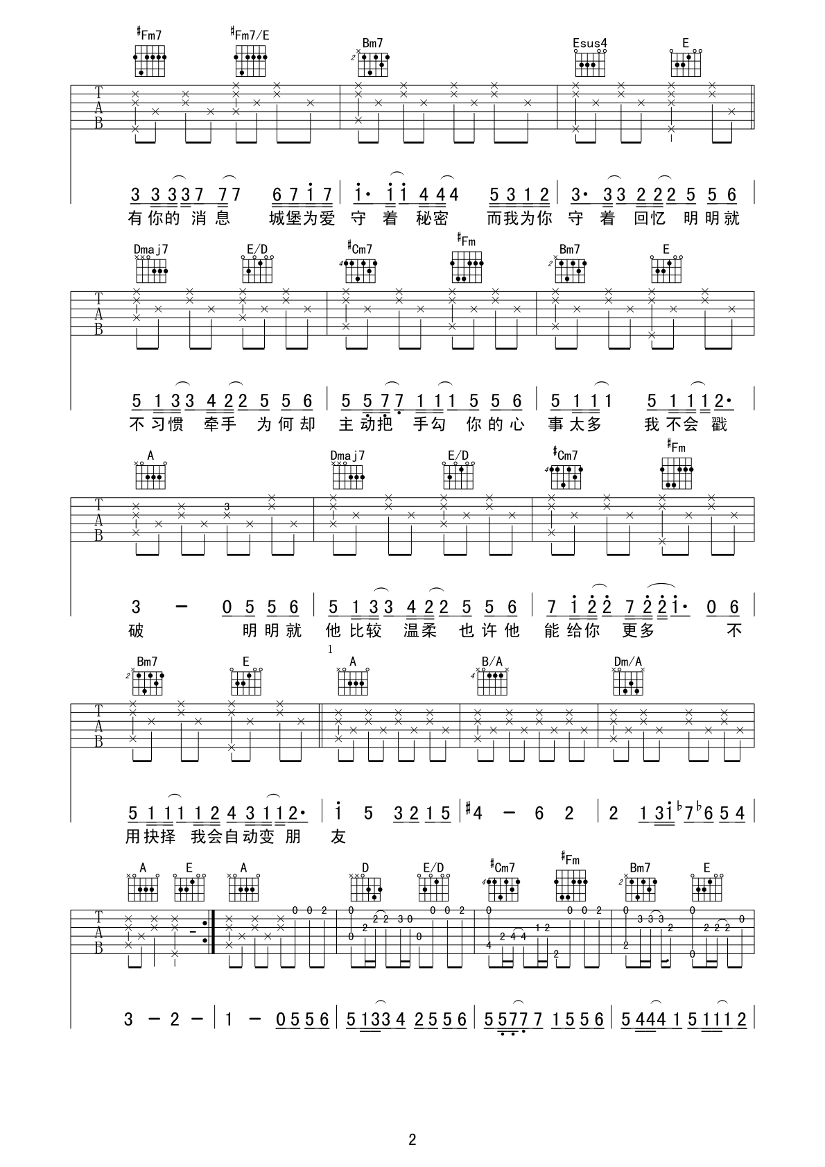 明明就高清版吉他谱第(2)页