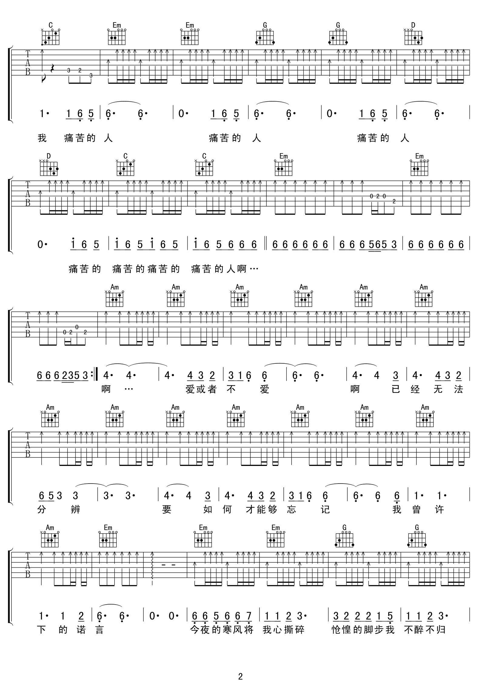 痛哭的人吉他谱第(2)页