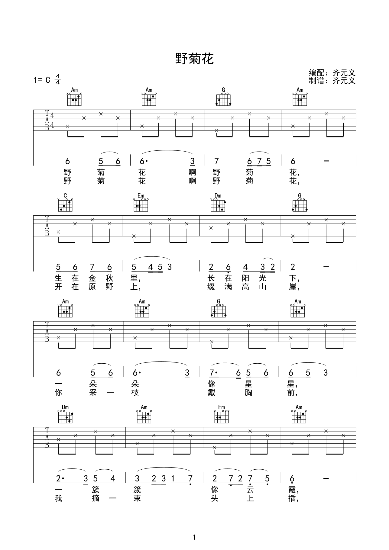 野菊花吉他谱第(1)页