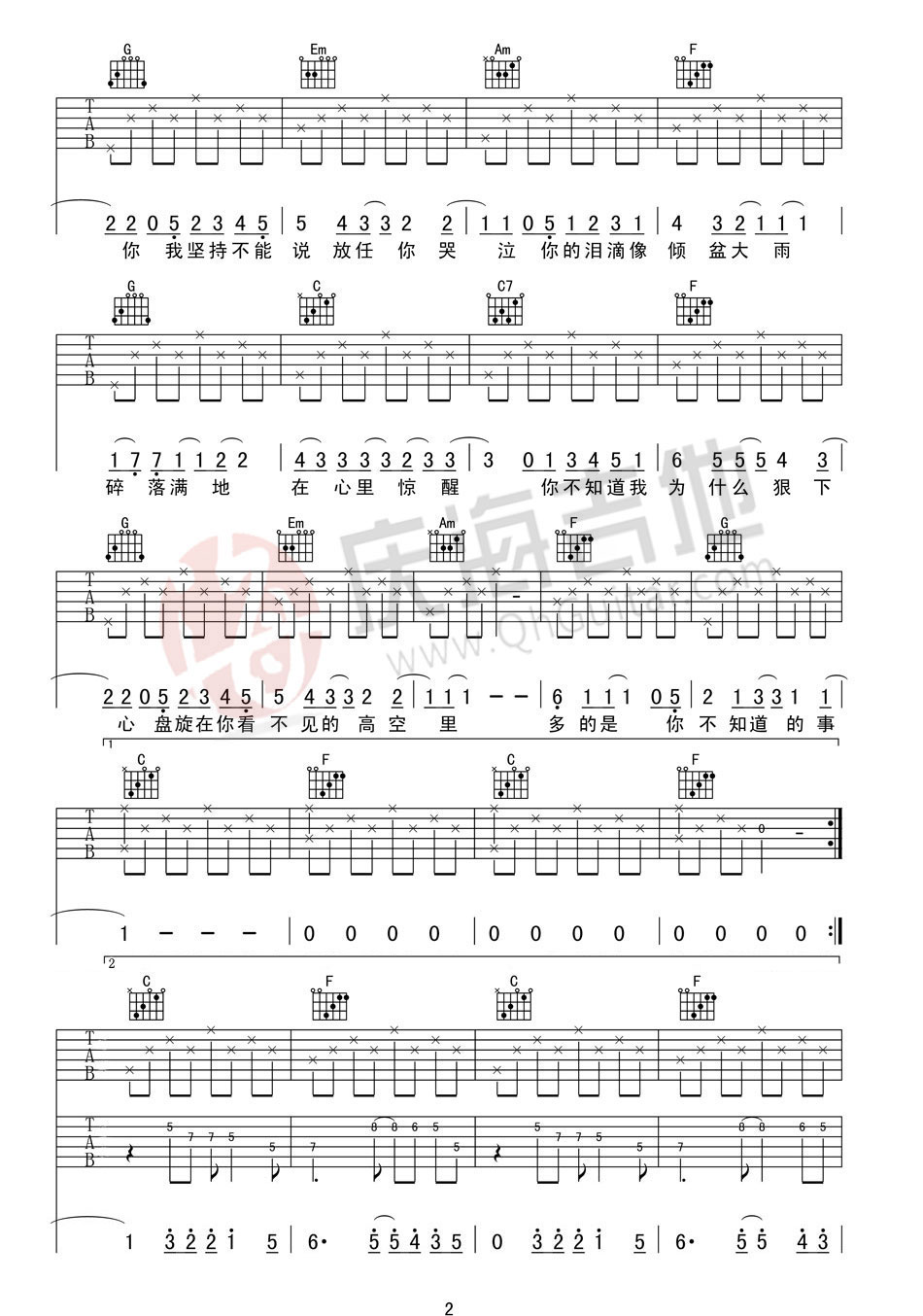 你不知道的事C调吉他谱第(2)页