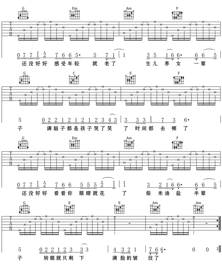 时间都去哪儿了吉他谱第(2)页