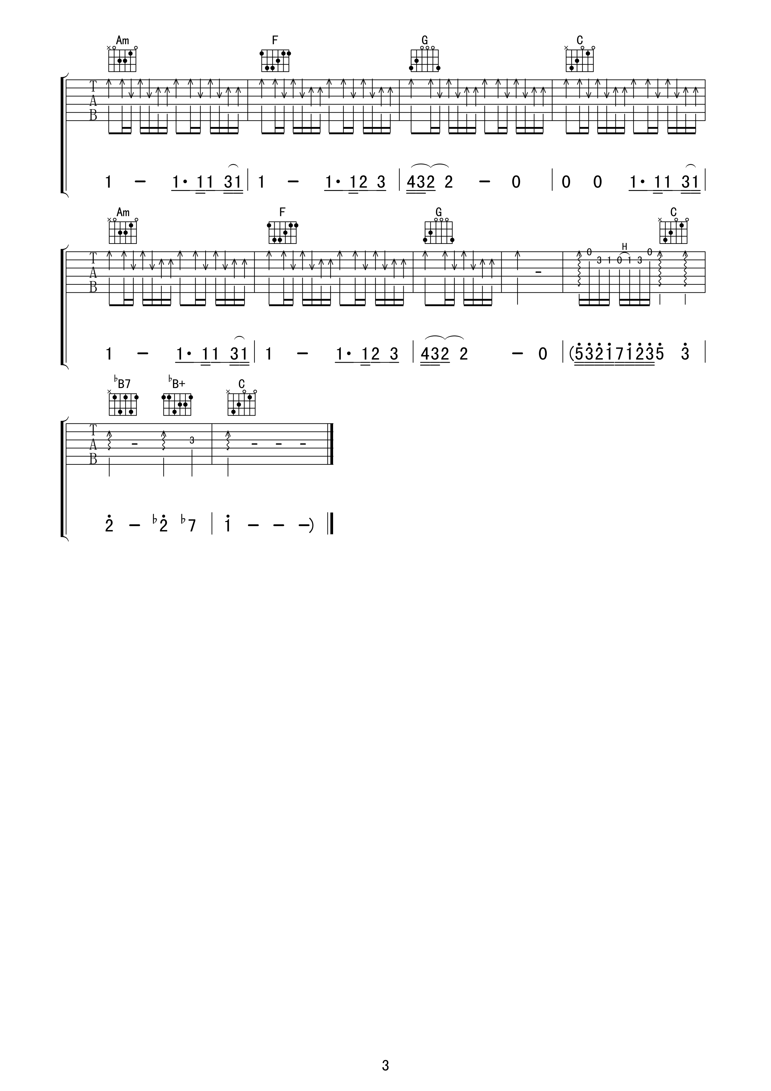 喜欢你C调吉他谱第(3)页