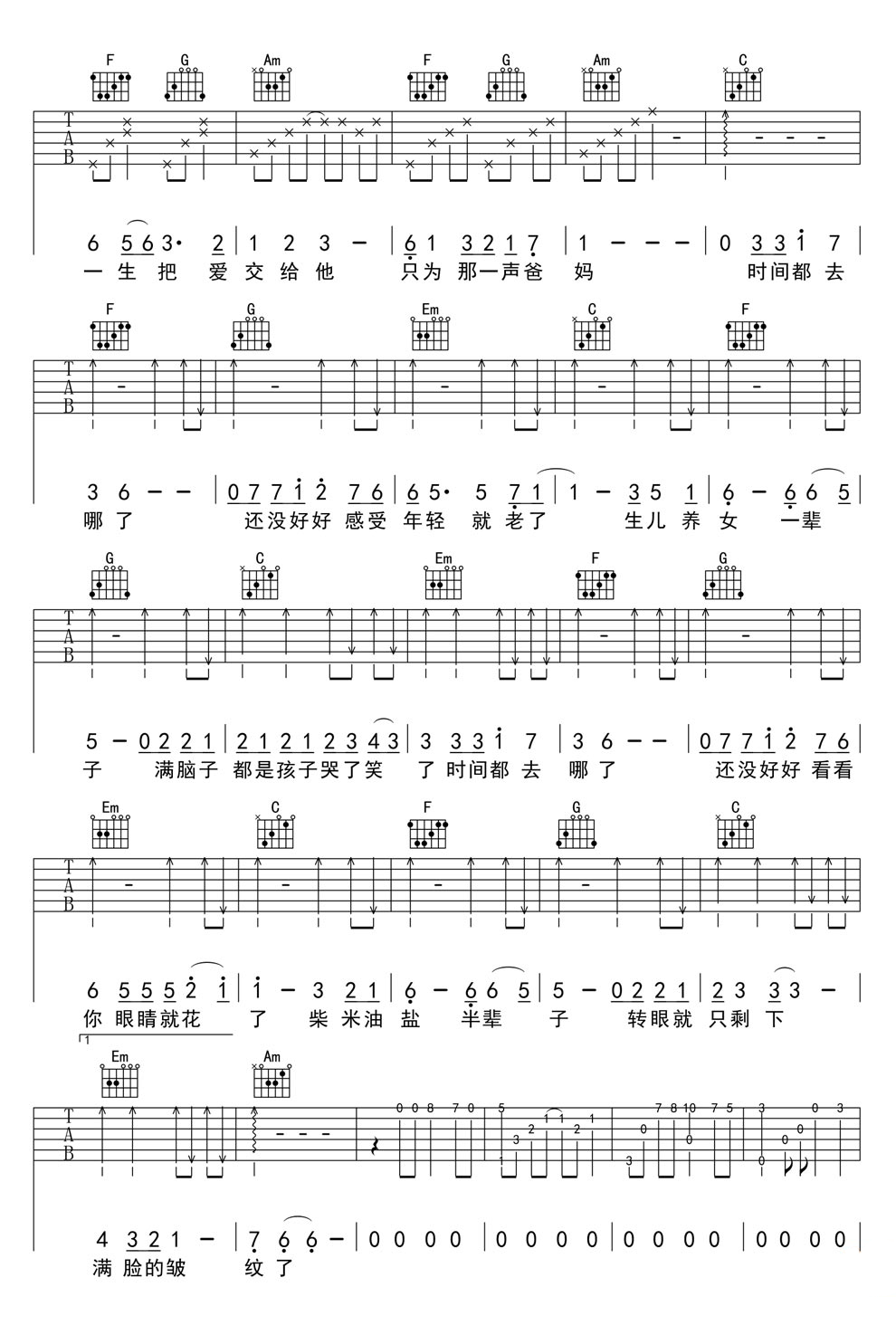 时间都去哪儿了C调吉他谱第(2)页