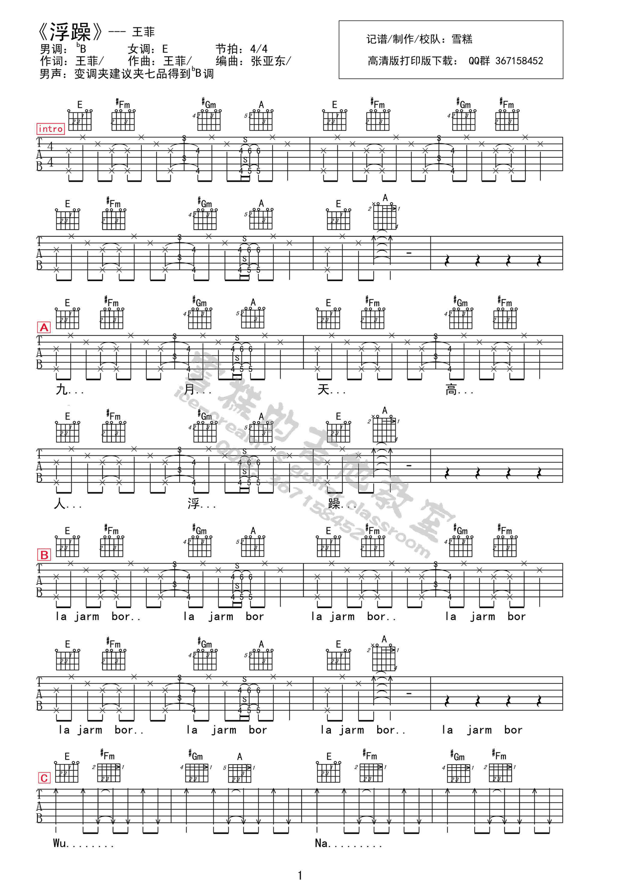 浮躁吉他谱第(1)页