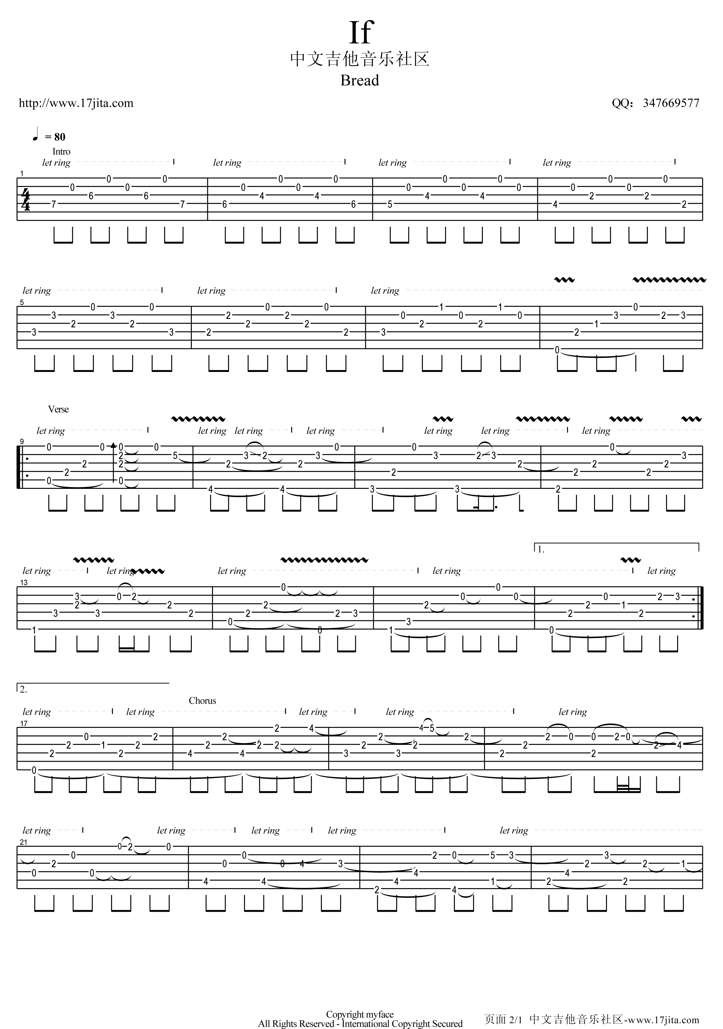 bread-If指弹吉他谱第(1)页