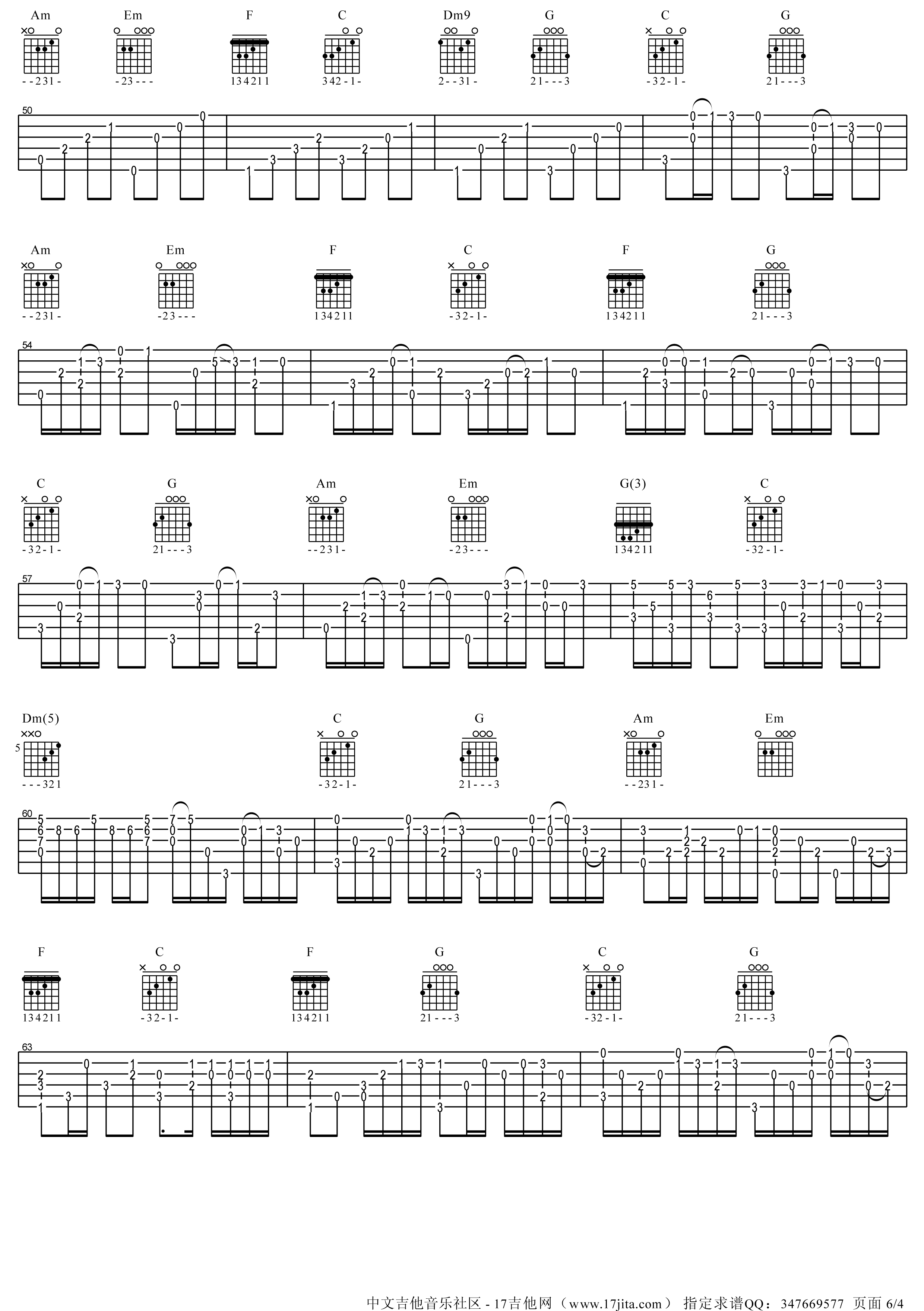 卡农C调指弹吉他谱第(4)页
