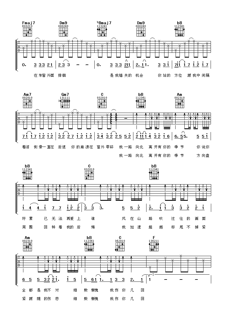 一路向北吉他谱第(2)页