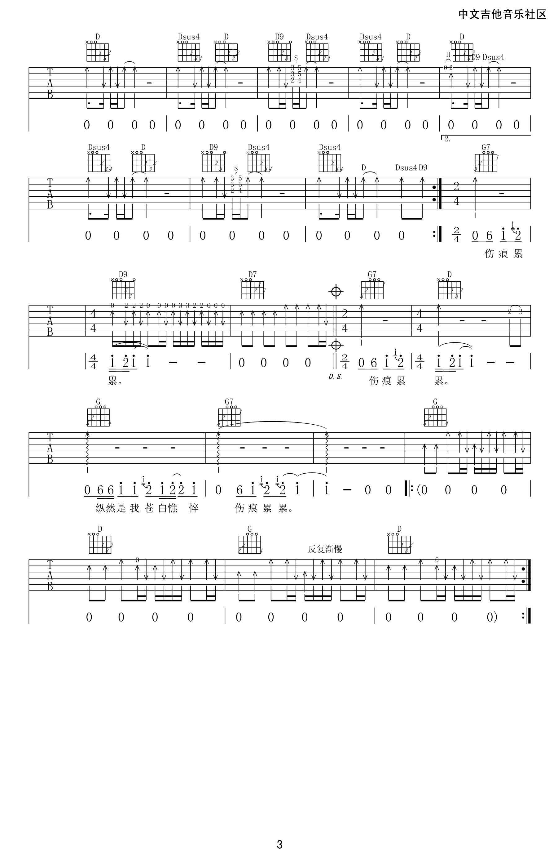 执着吉他谱第(3)页