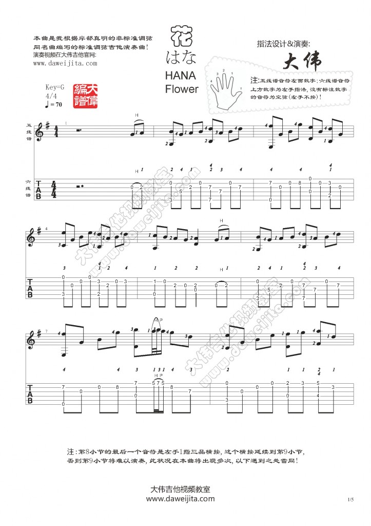 flower花指弹吉他谱第(1)页