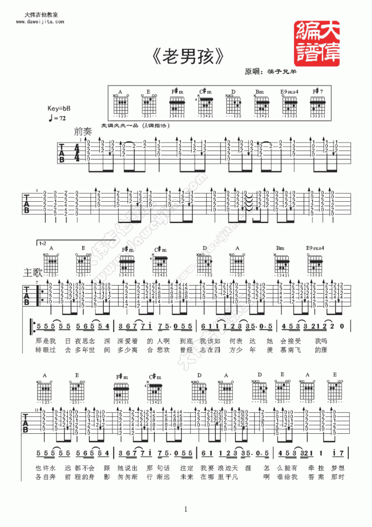 老男孩吉他谱第(1)页