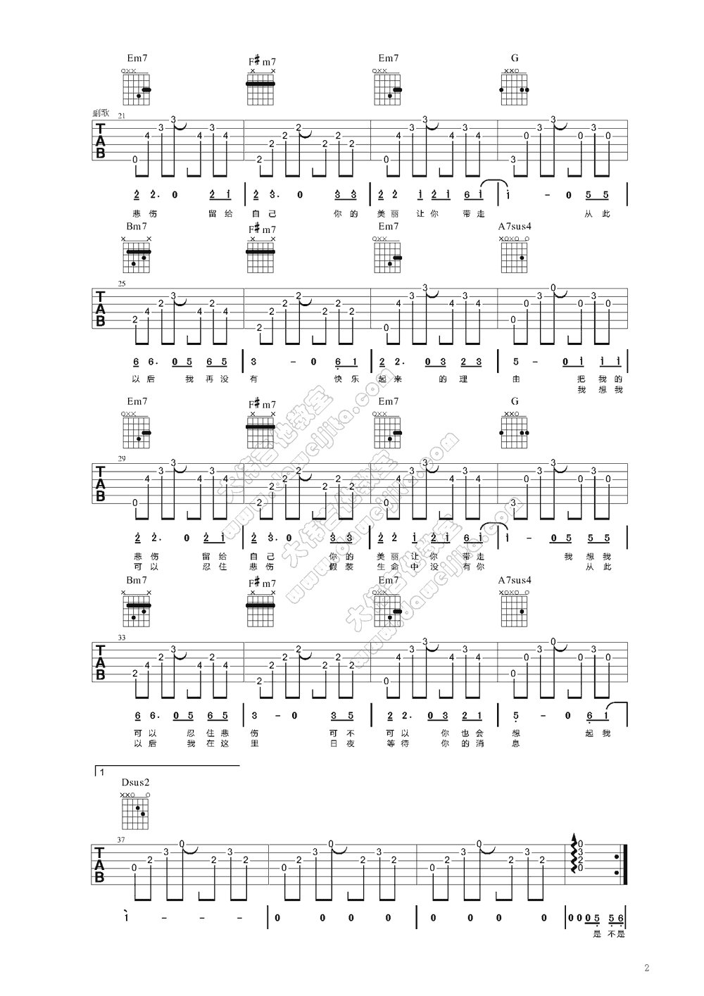 把悲伤留给自己吉他谱第(2)页