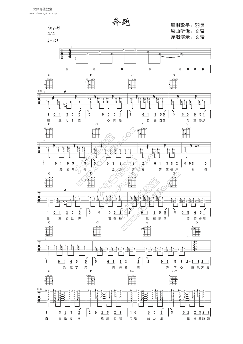 奔跑吉他谱第(1)页